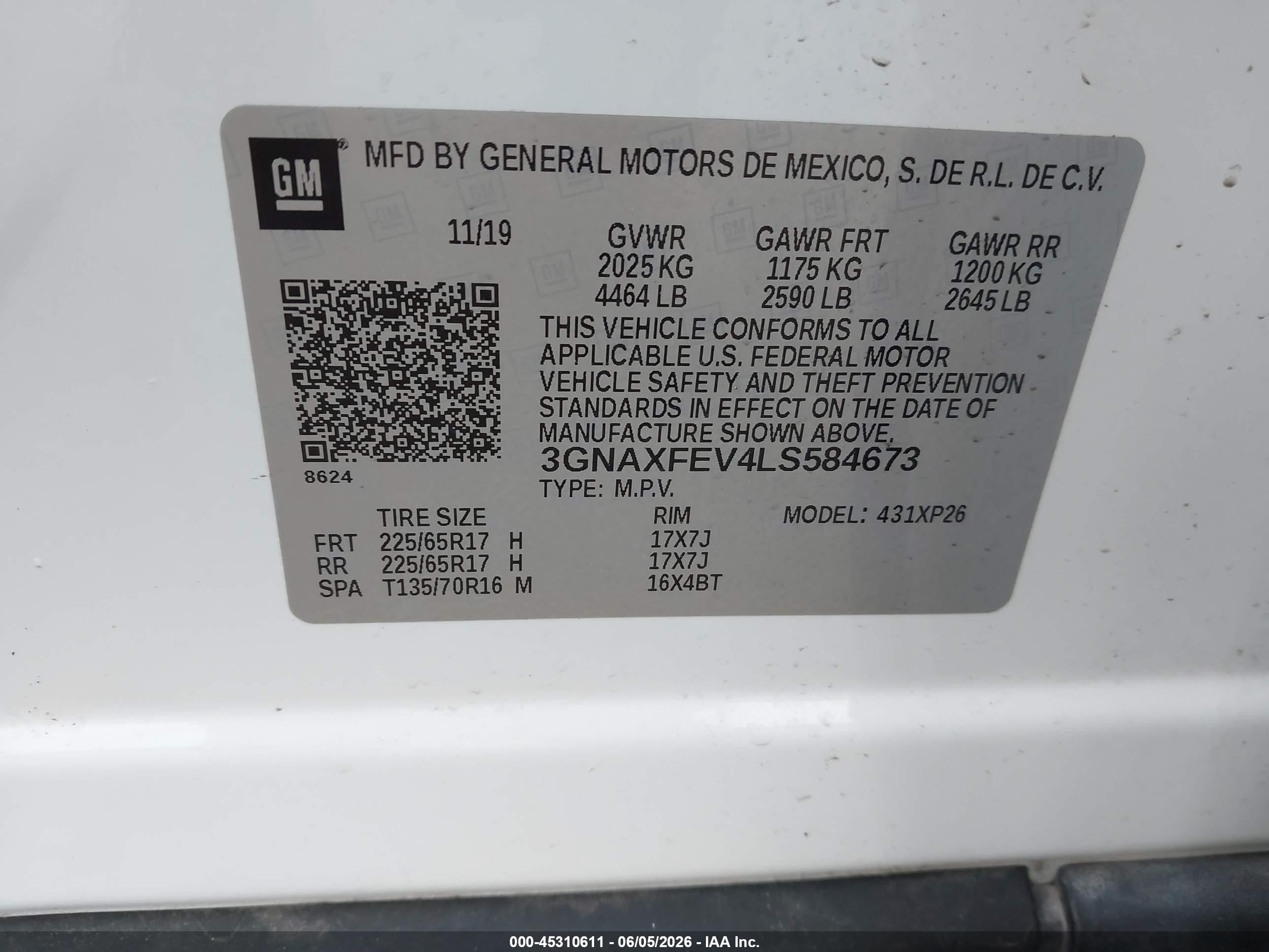 2020 Chevrolet Equinox Fwd 1fl White vin: 3GNAXFEV4LS584673