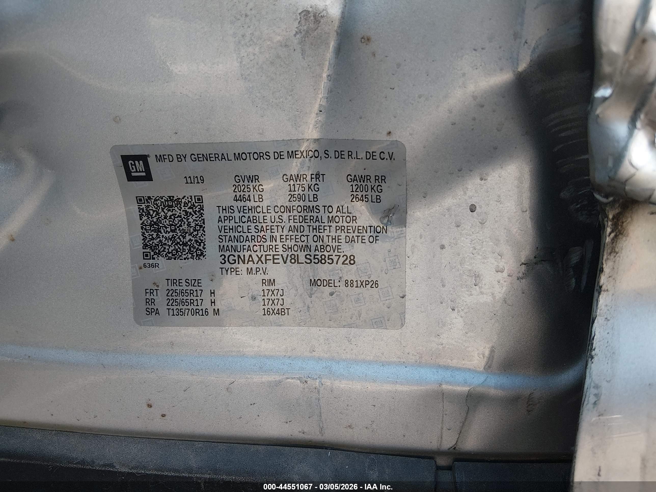 2020 Chevrolet Equinox Fwd 1fl Silver vin: 3GNAXFEV8LS585728