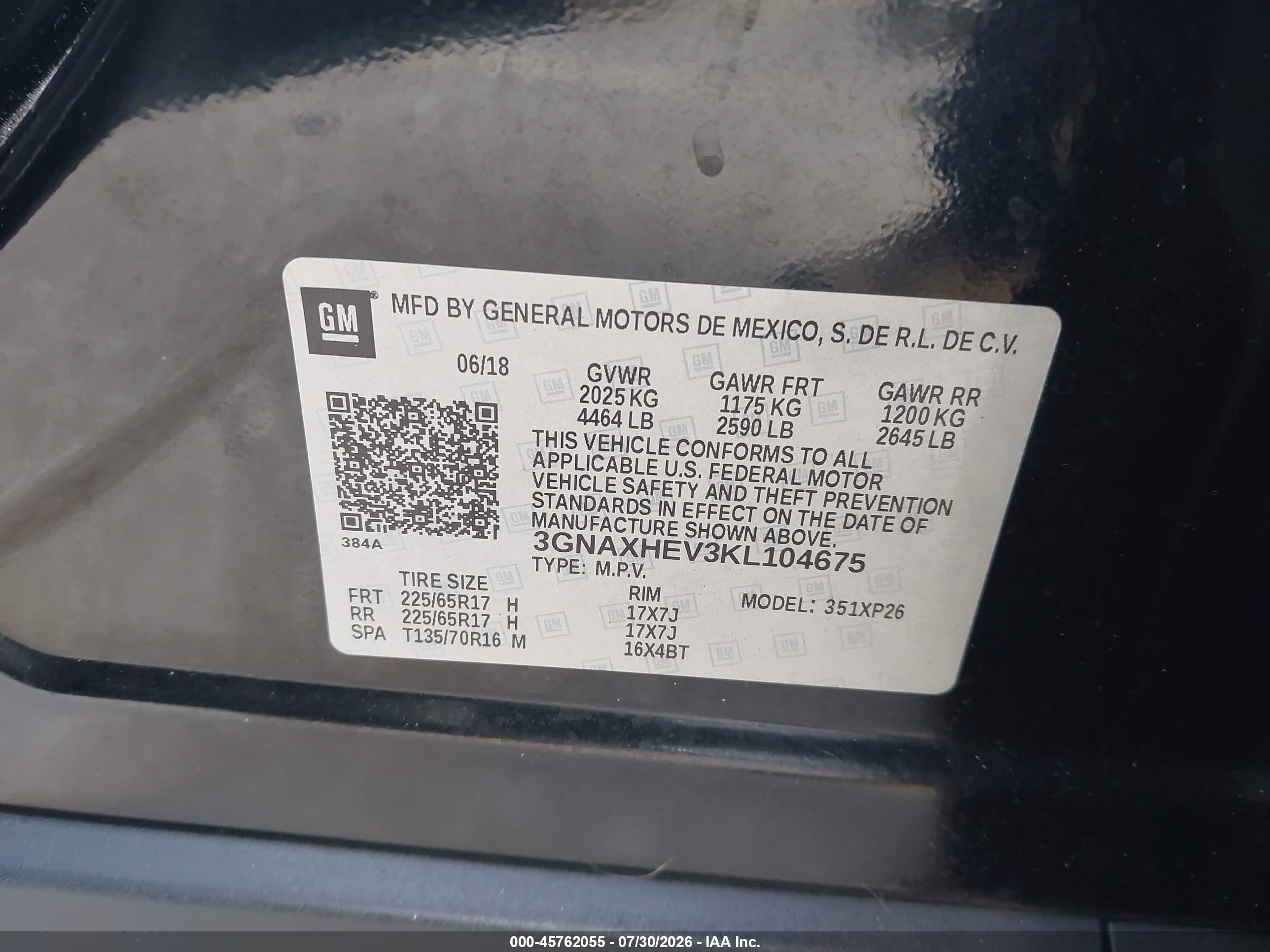 2019 Chevrolet Equinox Ls Black vin: 3GNAXHEV3KL104675