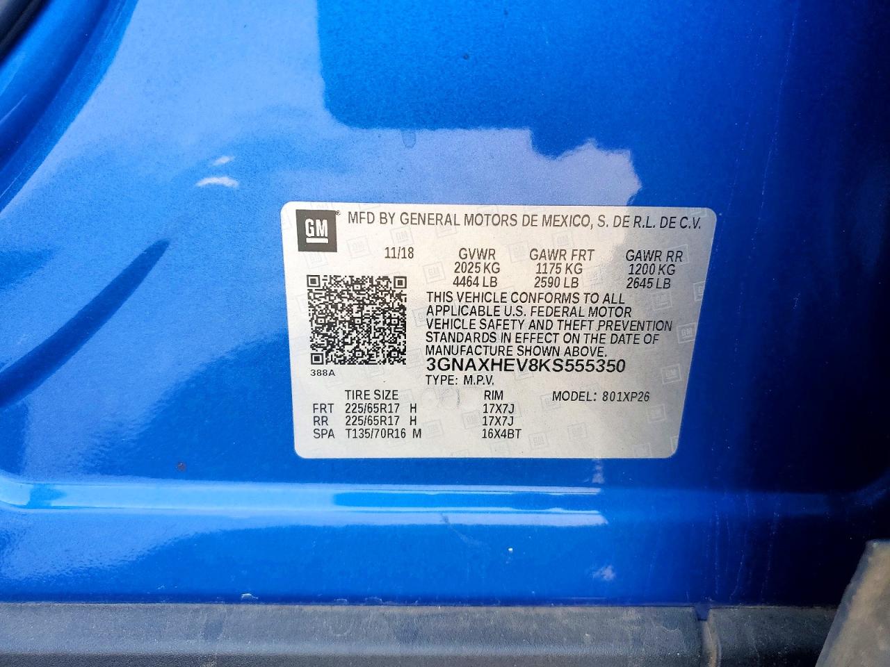 2019 Chevrolet Equinox Ls Blue vin: 3GNAXHEV8KS555350