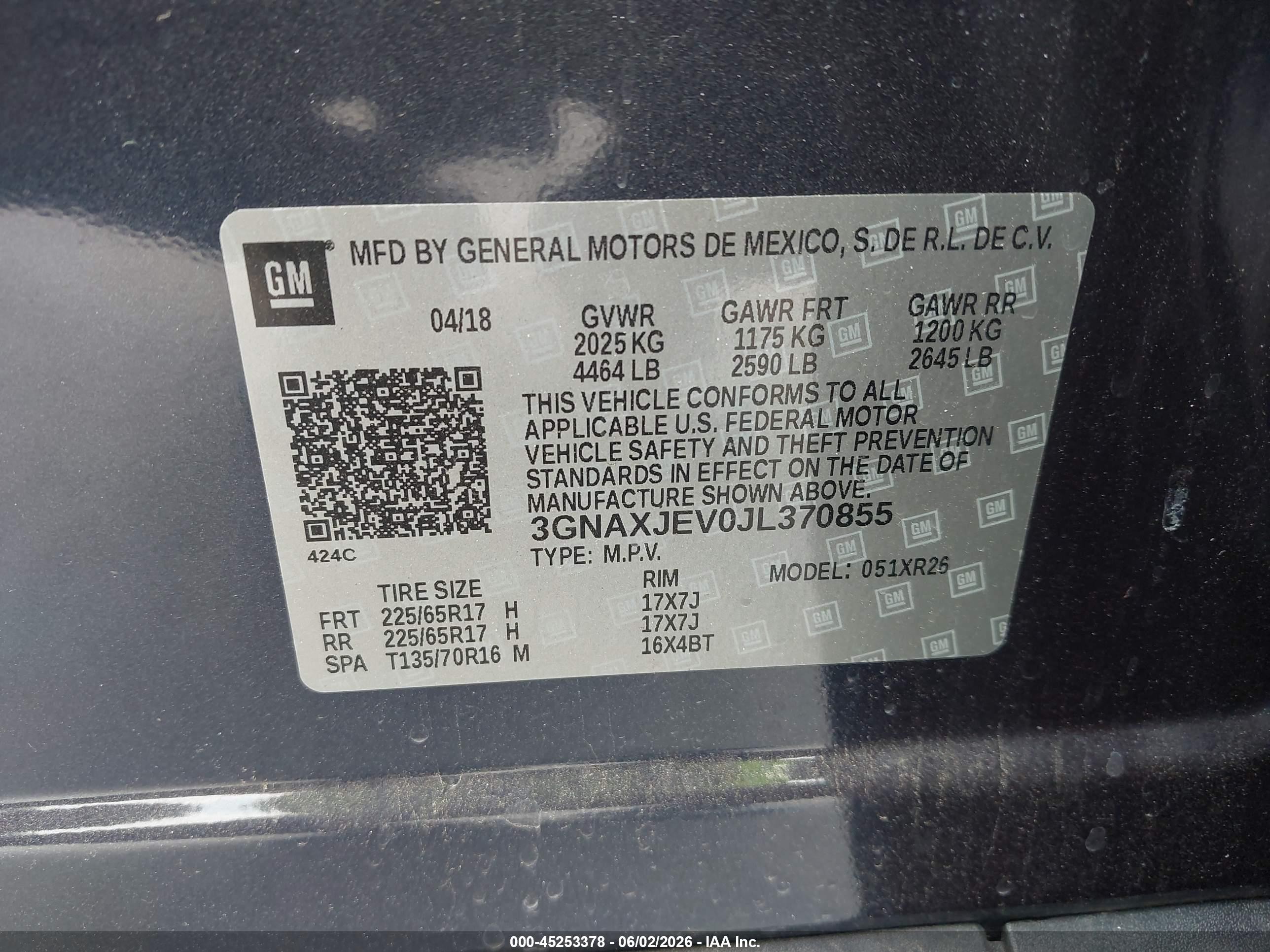 2018 Chevrolet Equinox Lt Dark Blue vin: 3GNAXJEV0JL370855