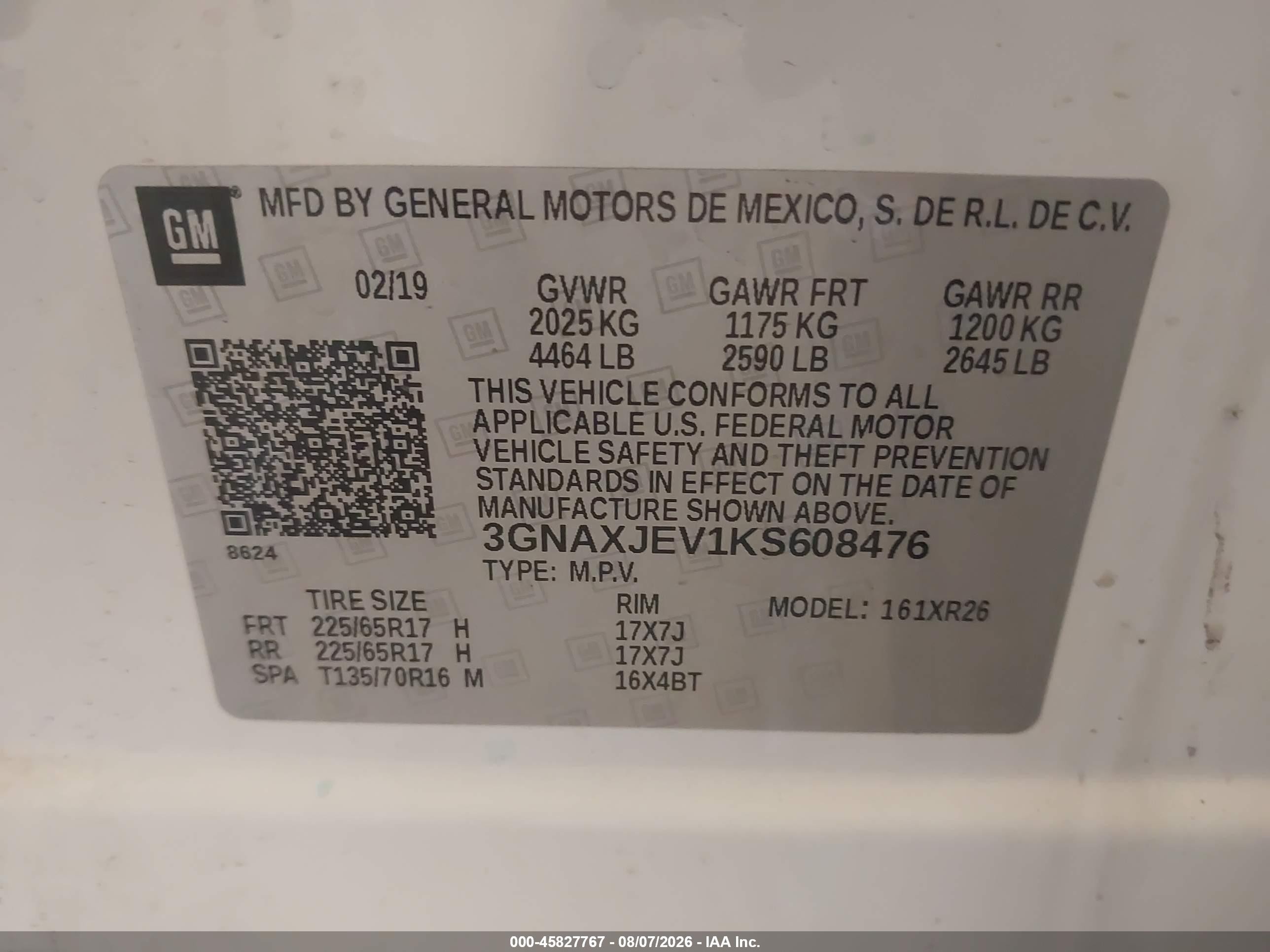 2019 Chevrolet Equinox Lt White vin: 3GNAXJEV1KS608476