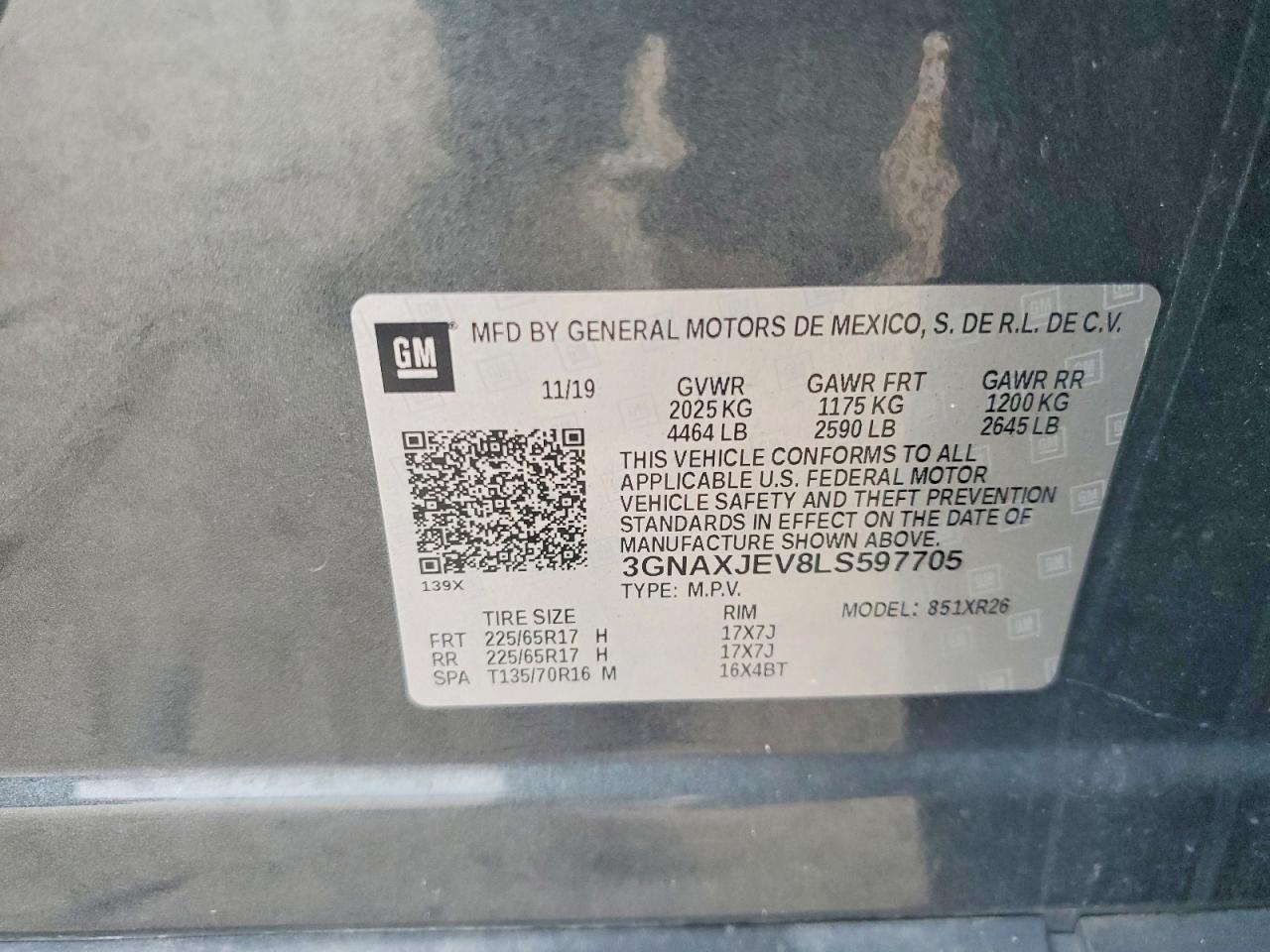 2020 Chevrolet Equinox Lt Gray vin: 3GNAXJEV8LS597705