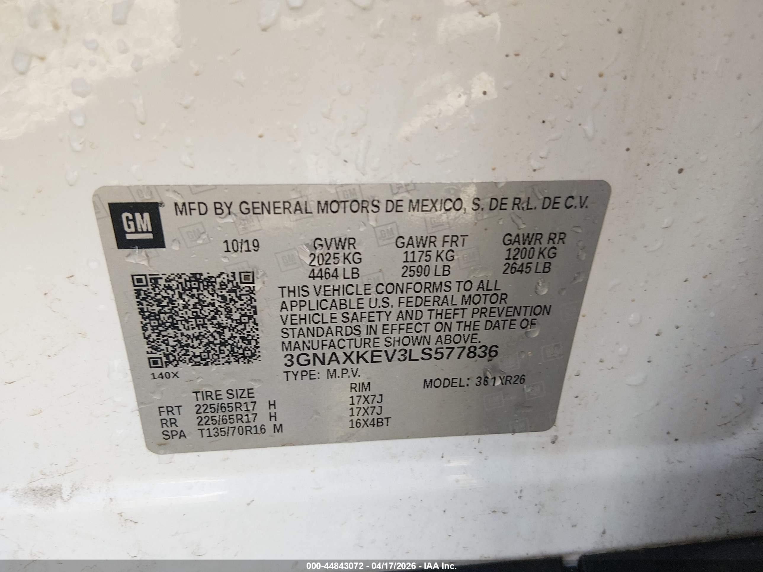 2020 Chevrolet Equinox Fwd Lt 1.5l Turbo Белый vin: 3GNAXKEV3LS577836