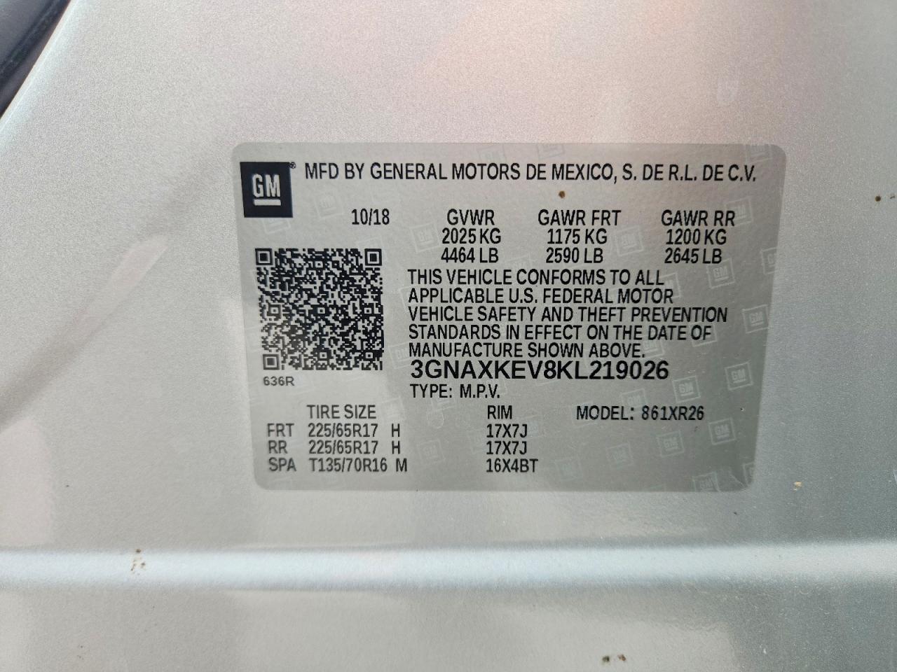 2019 Chevrolet Equinox Lt Silver vin: 3GNAXKEV8KL219026