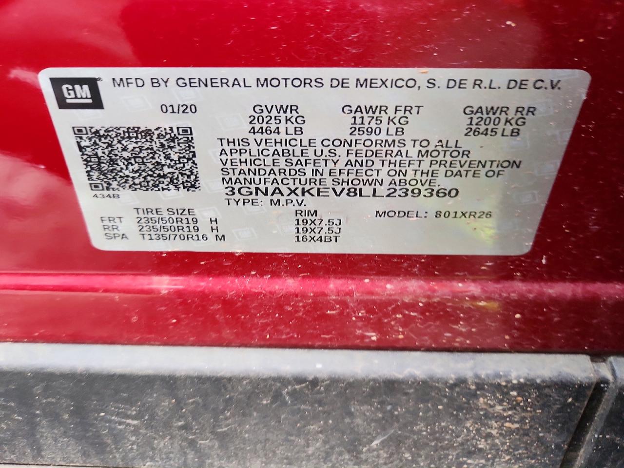 2020 Chevrolet Equinox Lt Burgundy vin: 3GNAXKEV8LL239360