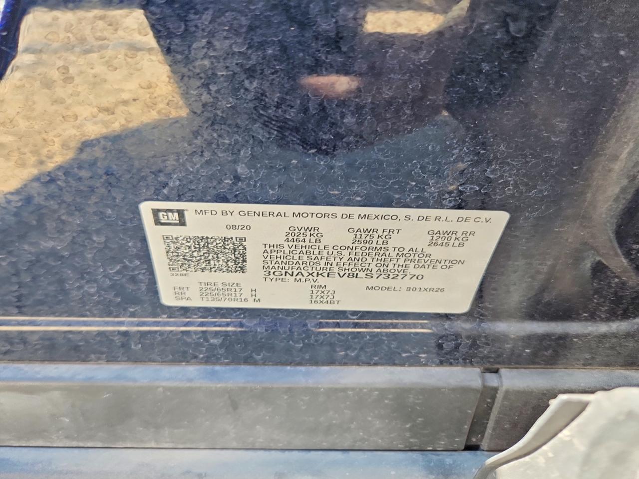 2020 Chevrolet Equinox Lt Black vin: 3GNAXKEV8LS732770