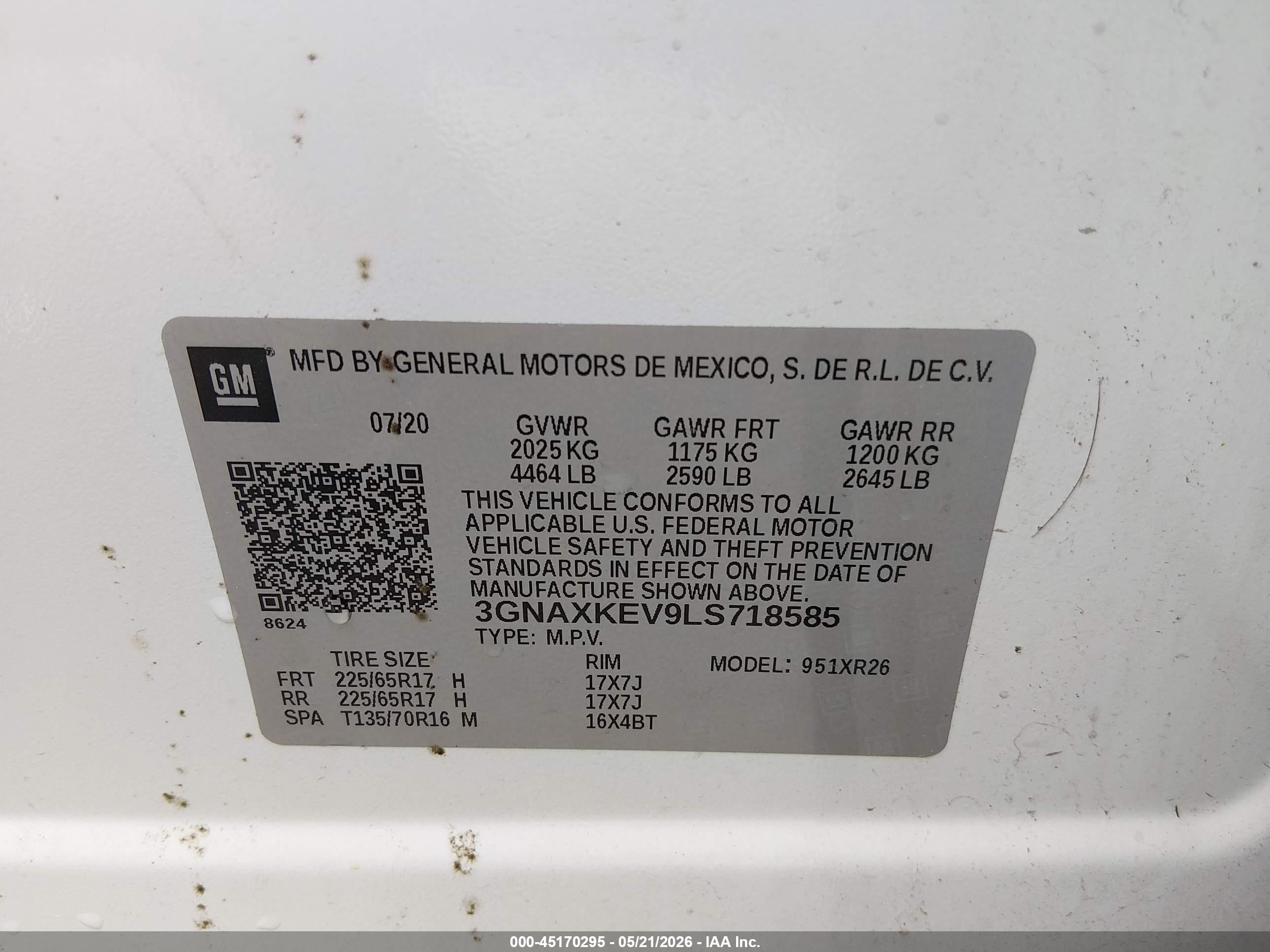 2020 Chevrolet Equinox Fwd Lt 1.5l Turbo White vin: 3GNAXKEV9LS718585