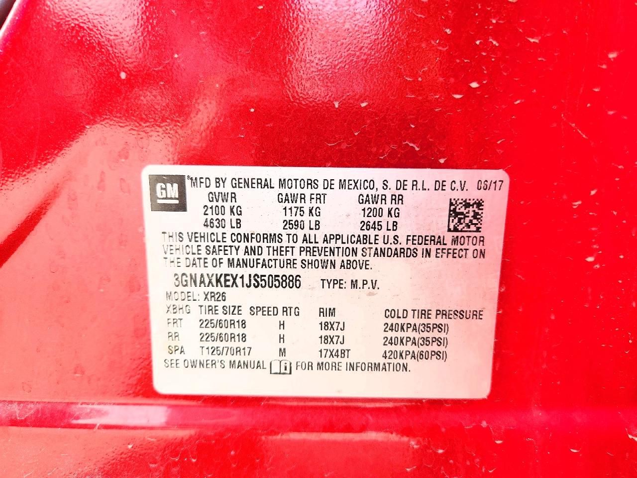2018 Chevrolet Equinox Lt Red vin: 3GNAXKEX1JS505886