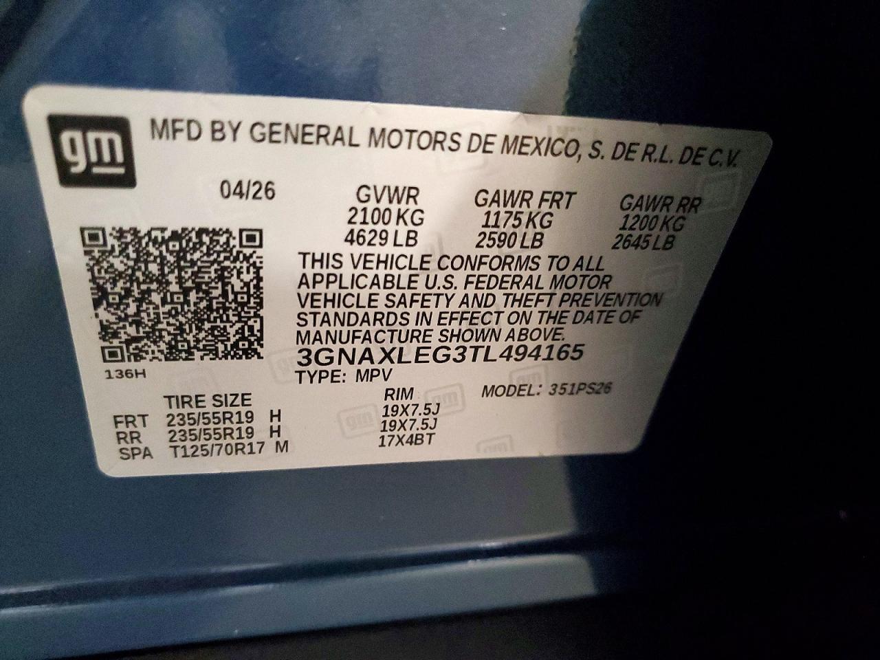 2026 Chevrolet Equinox Rs Blue vin: 3GNAXLEG3TL494165