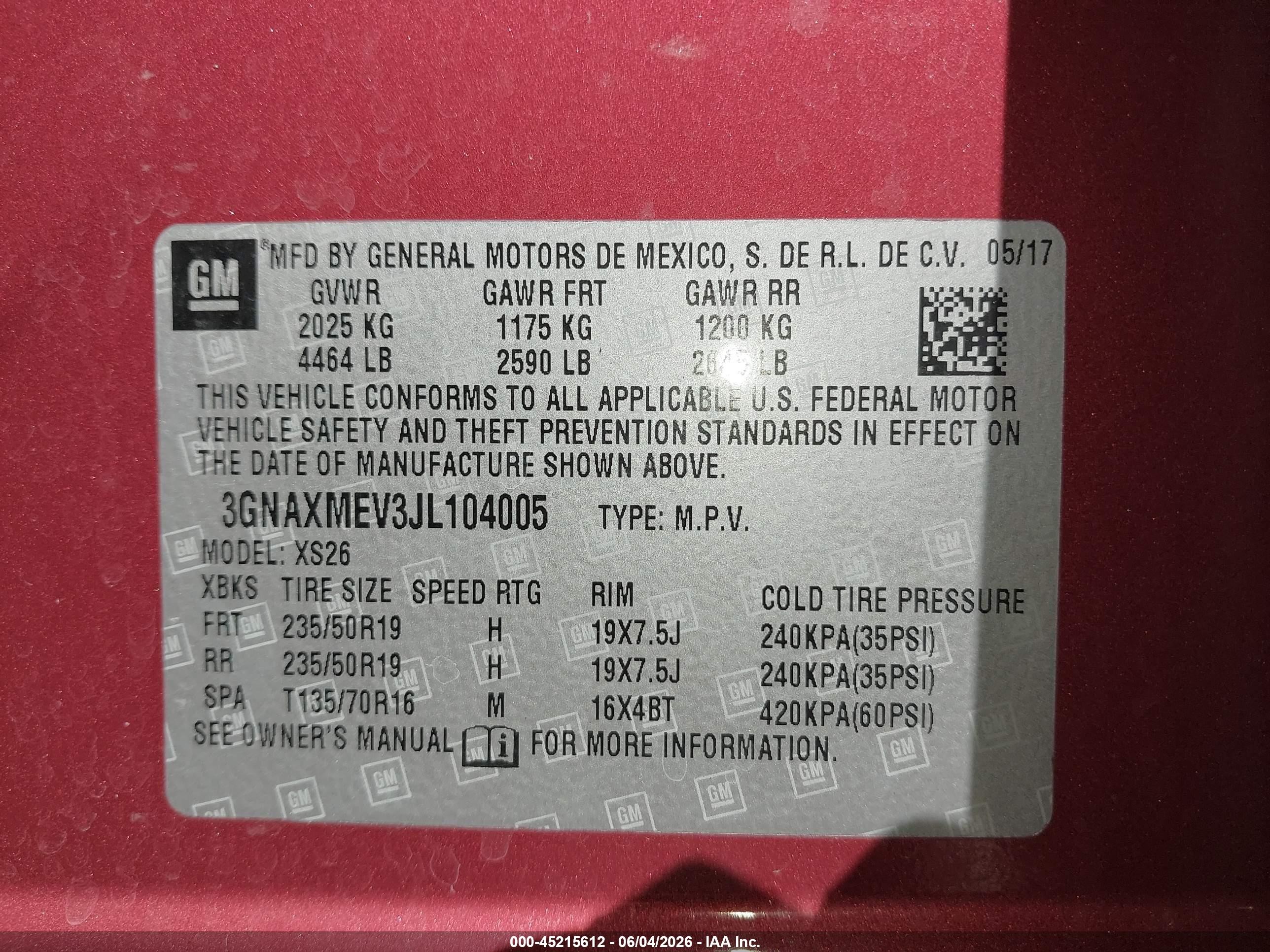 2018 Chevrolet Equinox Premier Red vin: 3GNAXMEV3JL104005