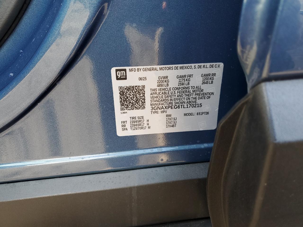 2026 Chevrolet Equinox Lt Синий vin: 3GNAXPEG6TL170215