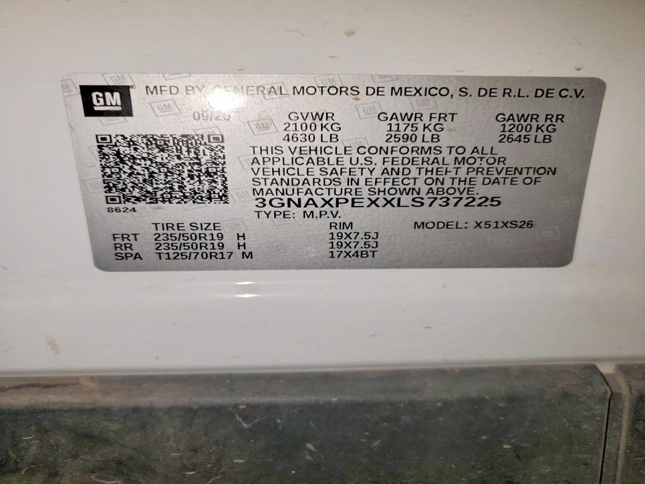 2020 Chevrolet Equinox Premier White vin: 3GNAXPEXXLS737225