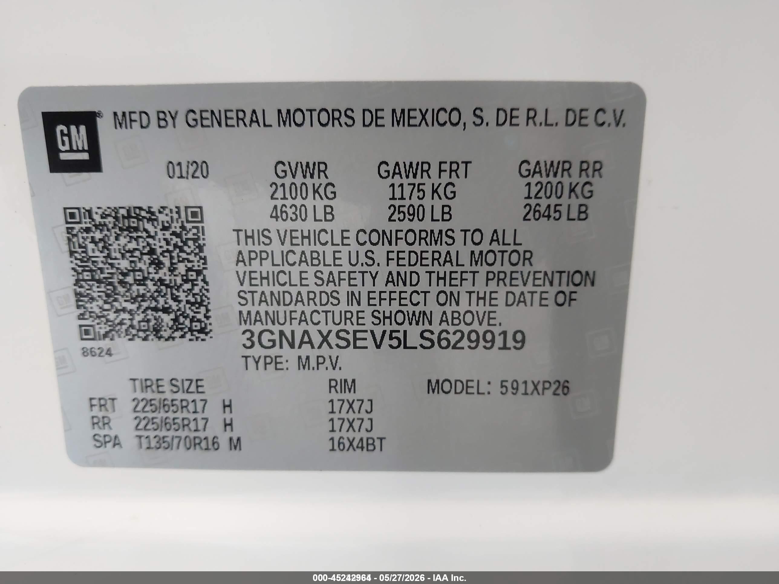 2020 Chevrolet Equinox Awd Ls White vin: 3GNAXSEV5LS629919