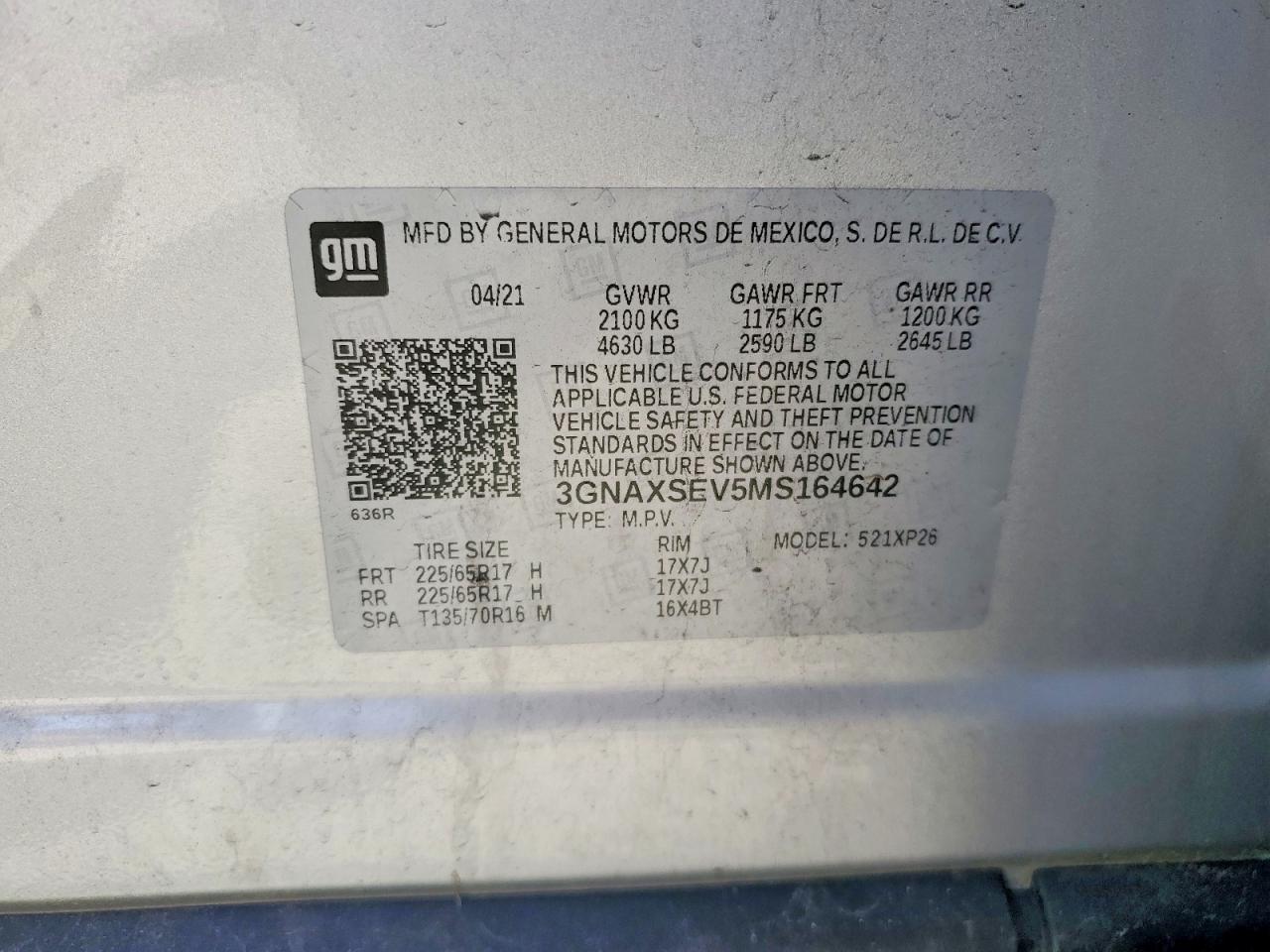 2021 Chevrolet Equinox Ls Silver vin: 3GNAXSEV5MS164642