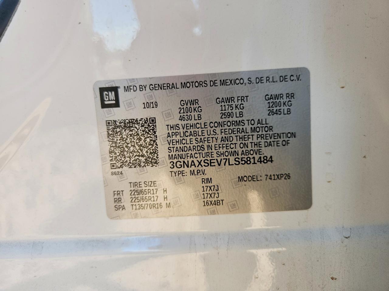 2020 Chevrolet Equinox Ls White vin: 3GNAXSEV7LS581484