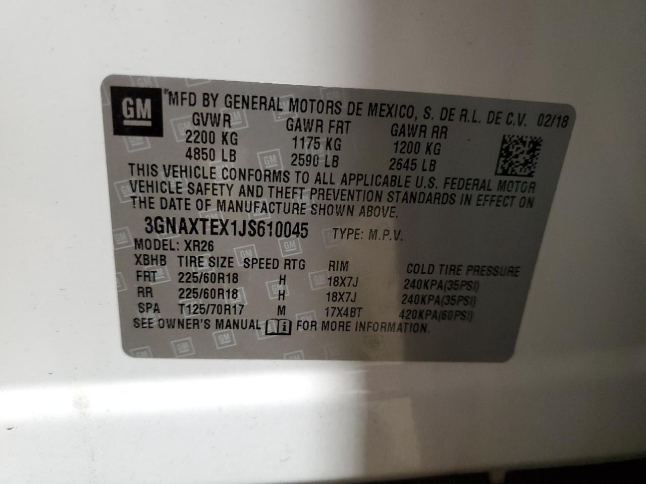 2018 Chevrolet Equinox Lt White vin: 3GNAXTEX1JS610045