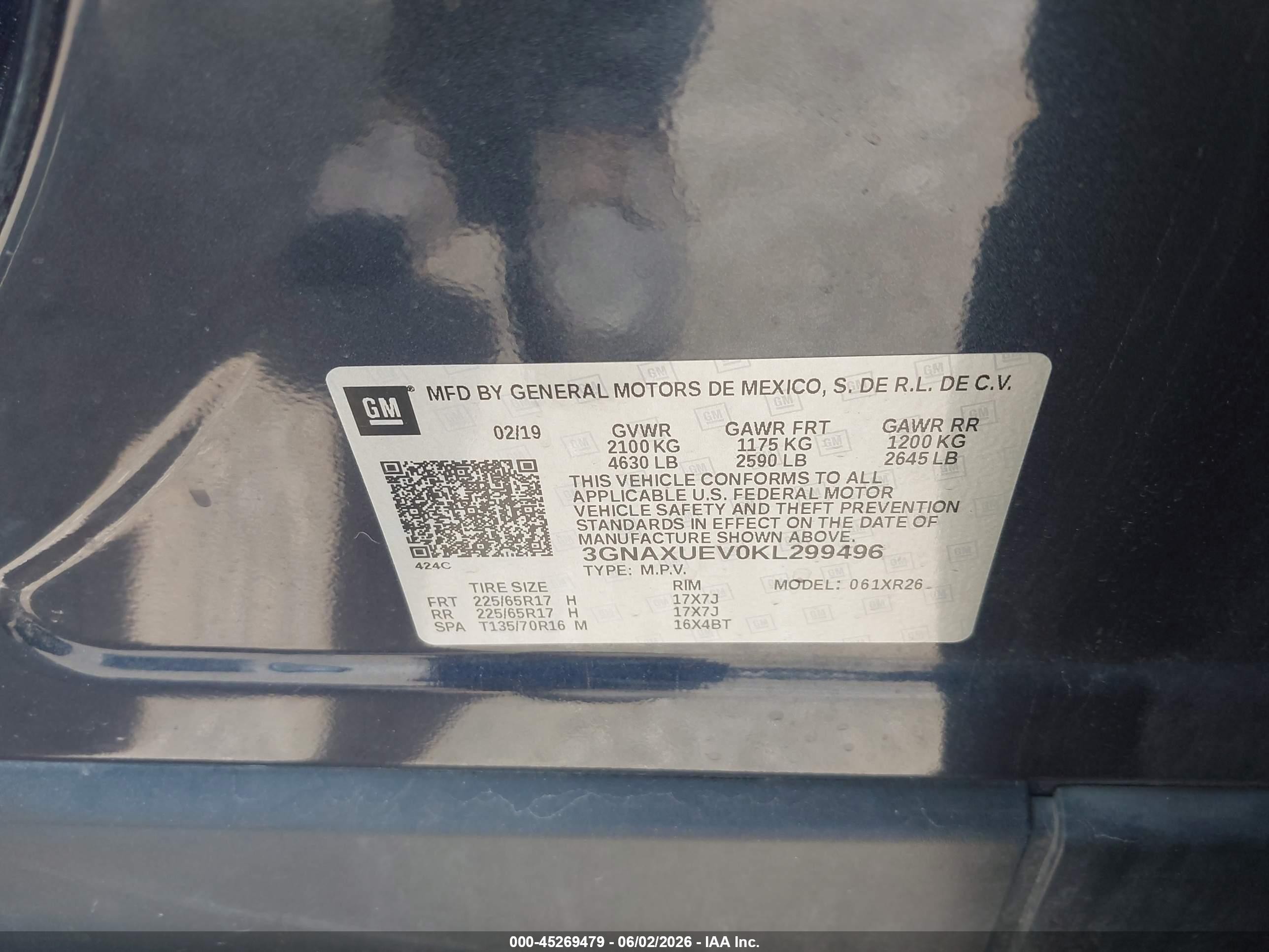 2019 Chevrolet Equinox Lt Синий vin: 3GNAXUEV0KL299496