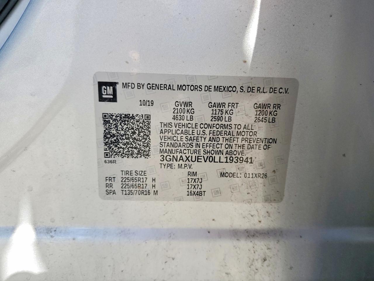 2020 Chevrolet Equinox Lt Silver vin: 3GNAXUEV0LL193941