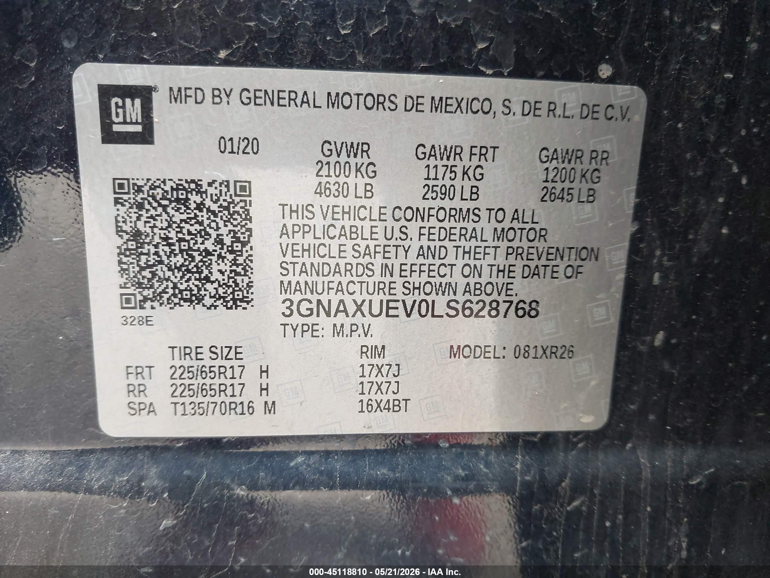 2020 Chevrolet Equinox Awd Lt 1.5l Turbo Синий vin: 3GNAXUEV0LS628768