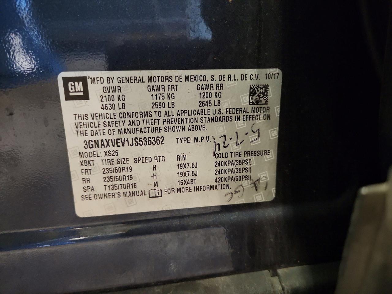 2018 Chevrolet Equinox Premier Blue vin: 3GNAXVEV1JS536362
