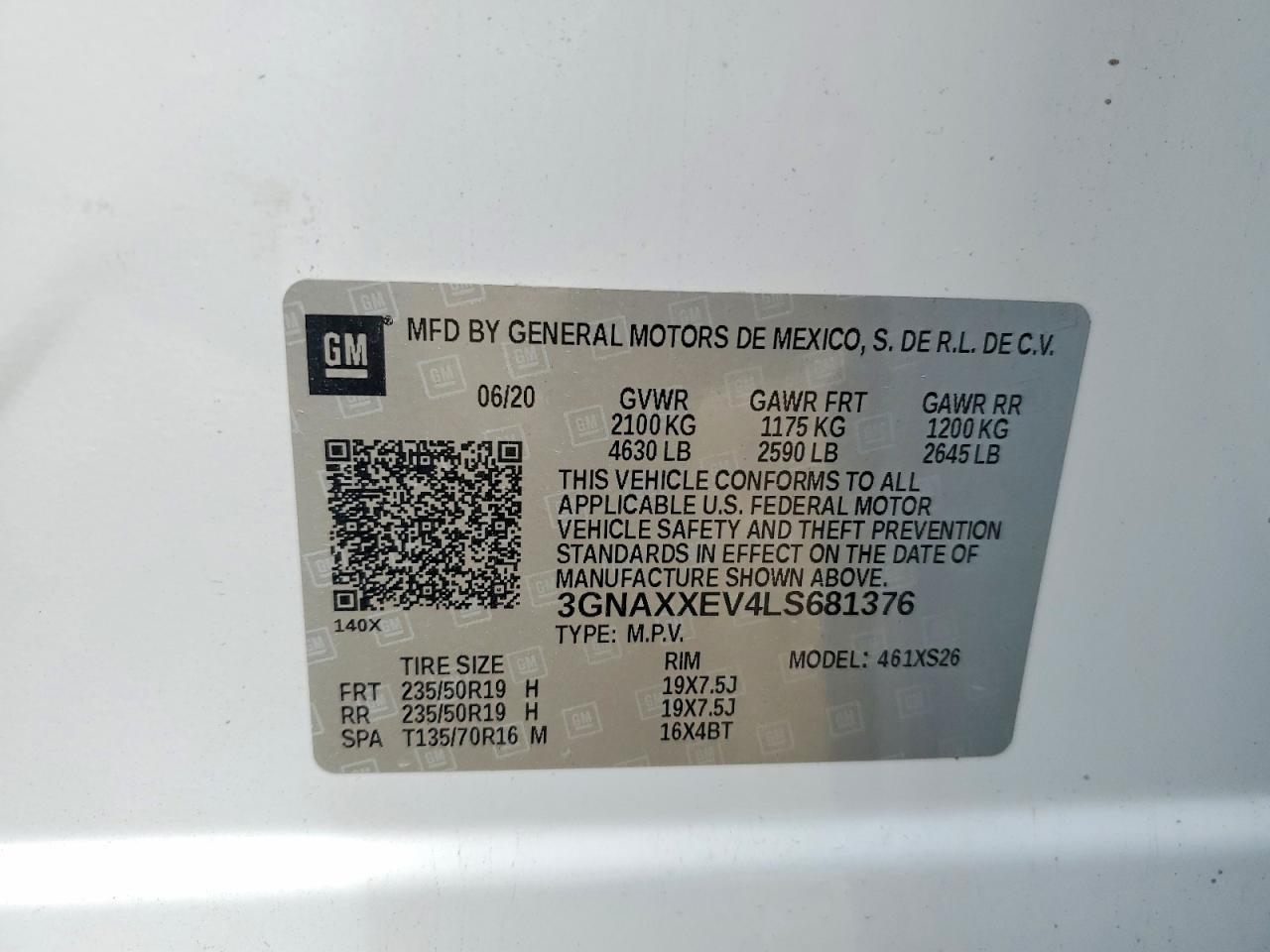 2020 Chevrolet Equinox Premier White vin: 3GNAXXEV4LS681376