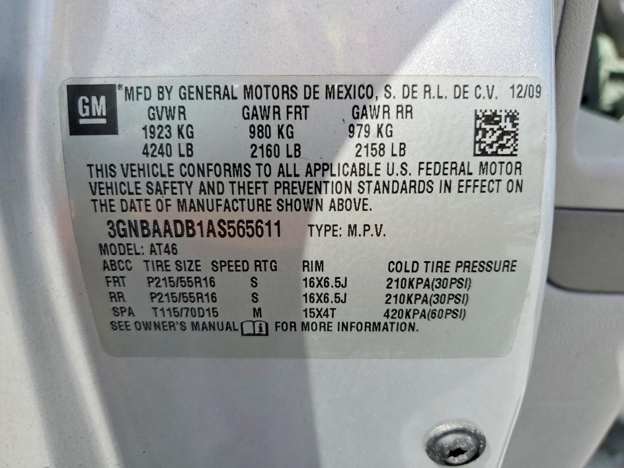 2010 Chevrolet Hhr Ls Серебряный vin: 3GNBAADB1AS565611