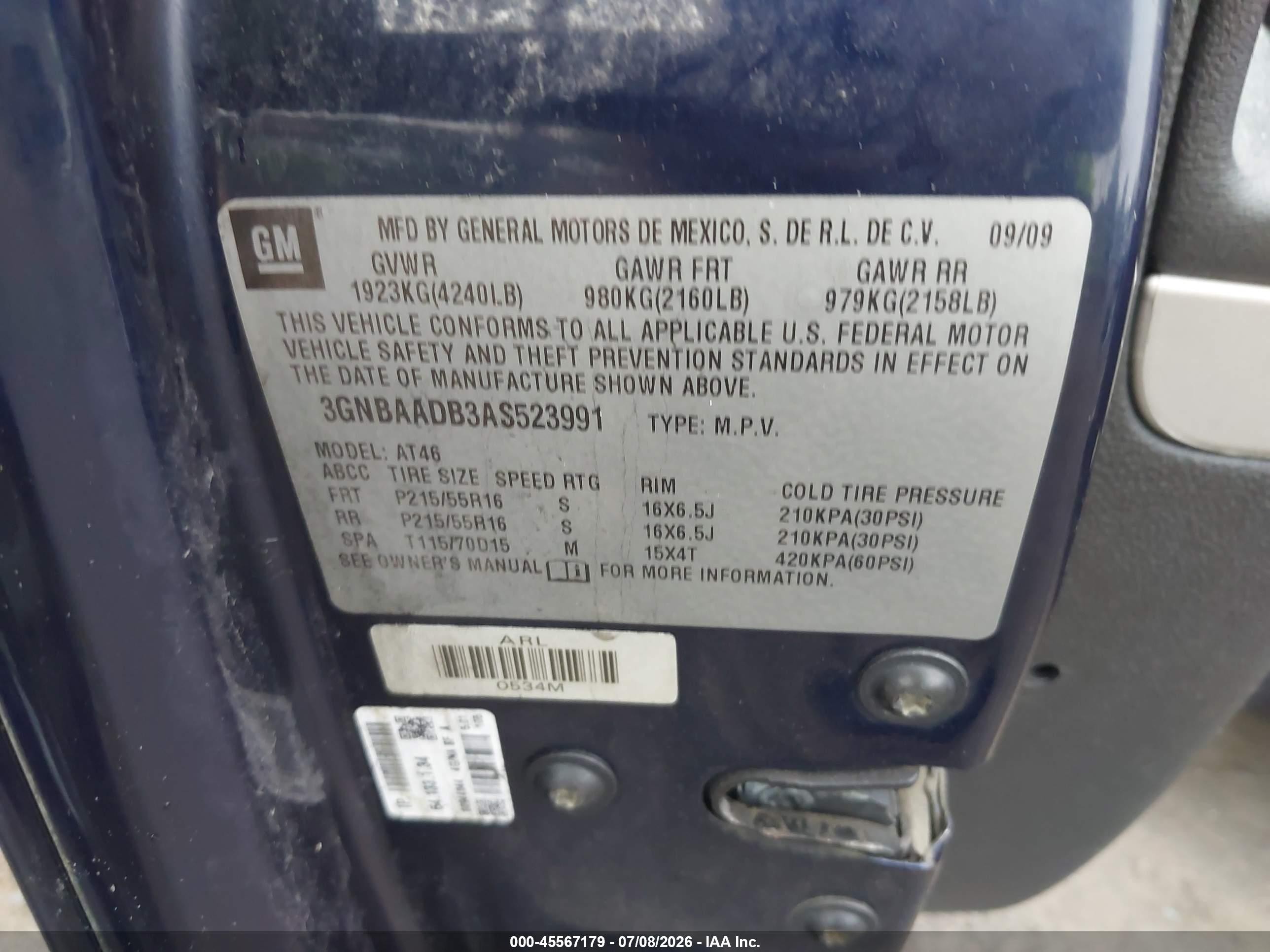2010 Chevrolet Hhr Ls Blue vin: 3GNBAADB3AS523991