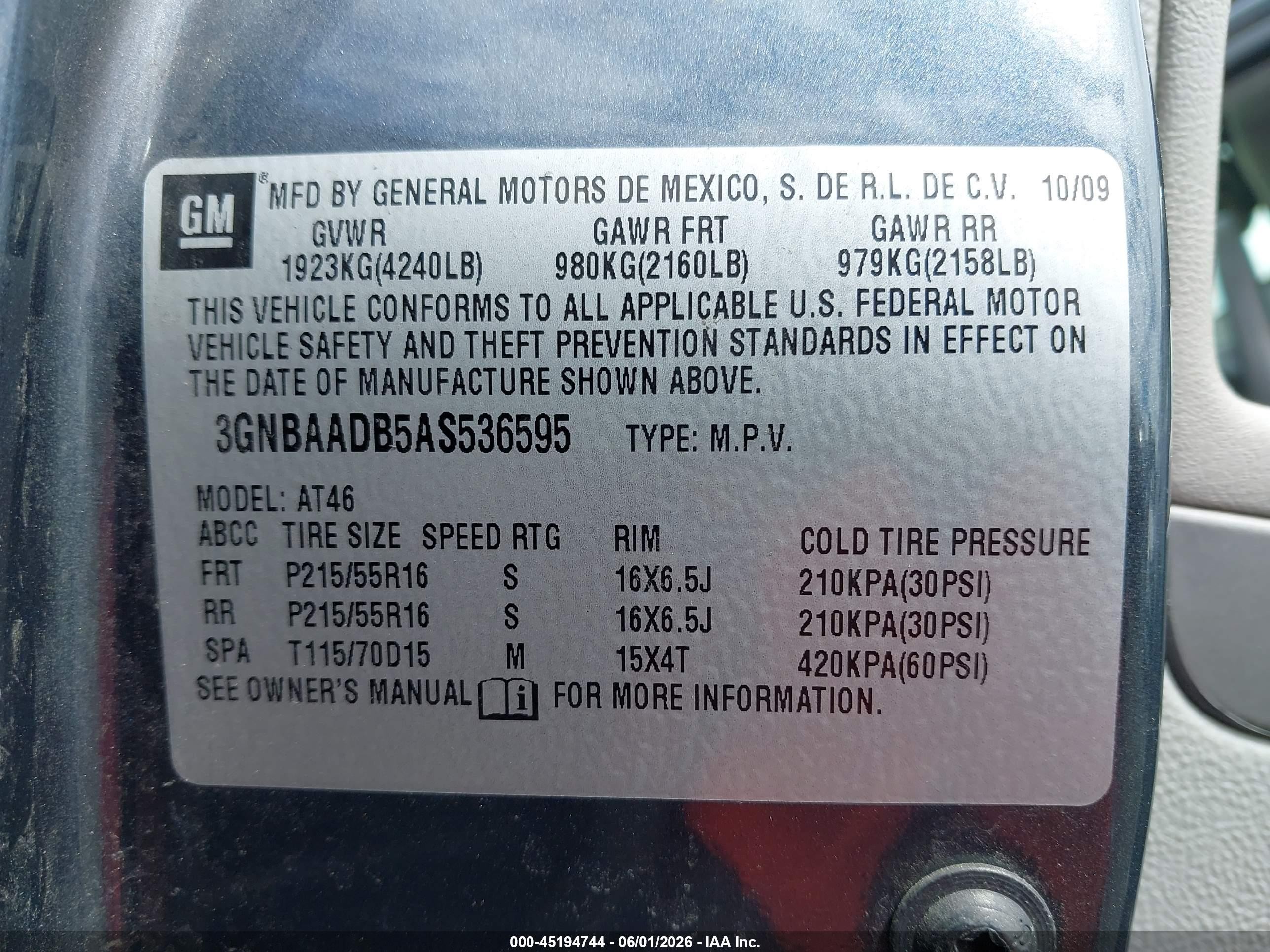 2010 Chevrolet Hhr Ls Gray vin: 3GNBAADB5AS536595