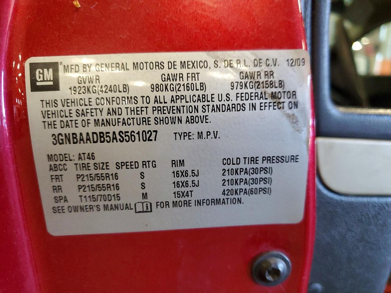 2010 Chevrolet Hhr Ls Red vin: 3GNBAADB5AS561027