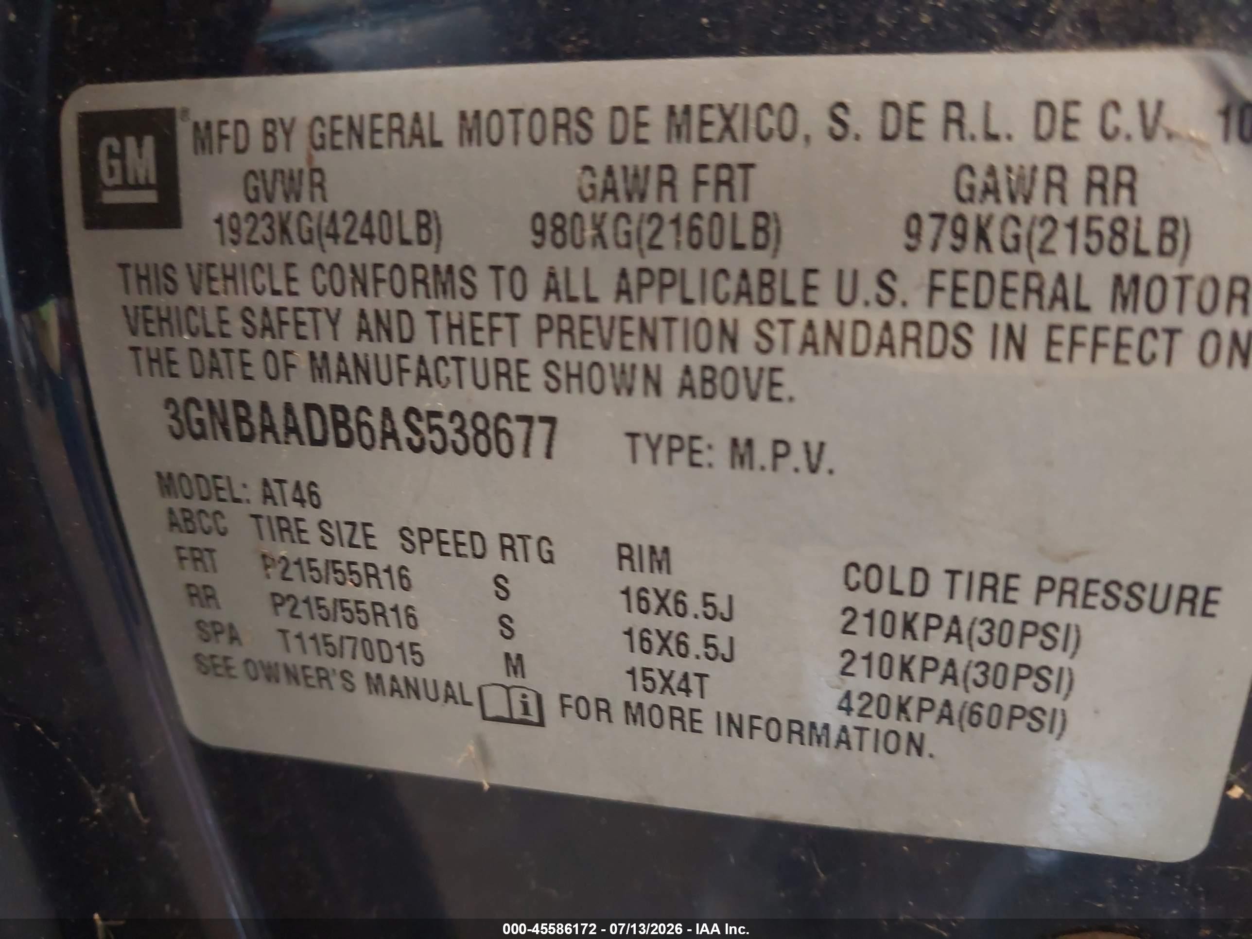 2010 Chevrolet Hhr Ls Blue vin: 3GNBAADB6AS538677