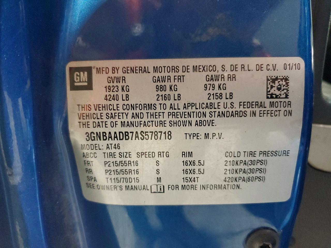 2010 Chevrolet Hhr Ls Blue vin: 3GNBAADB7AS578718