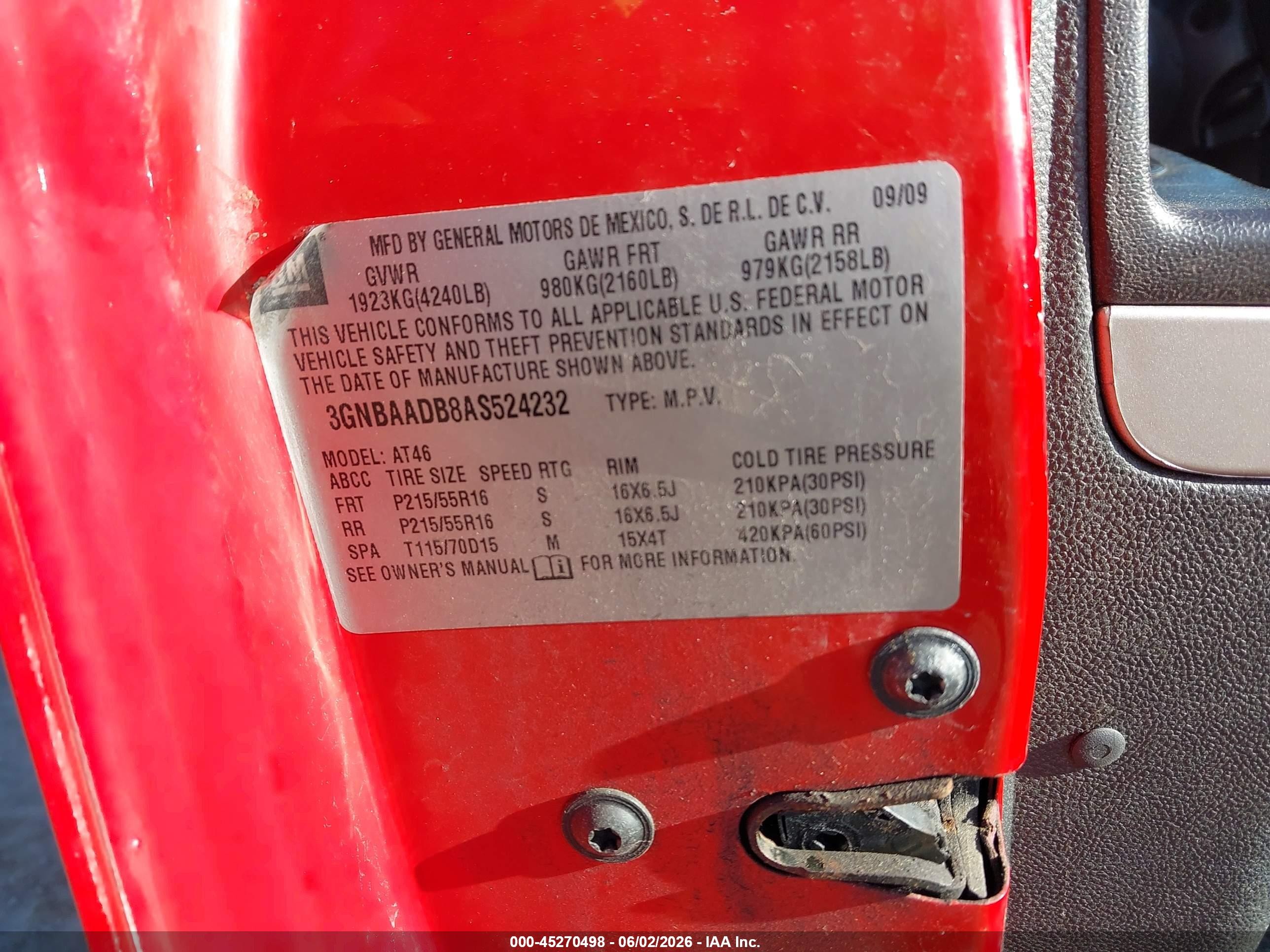 2010 Chevrolet Hhr Ls Red vin: 3GNBAADB8AS524232