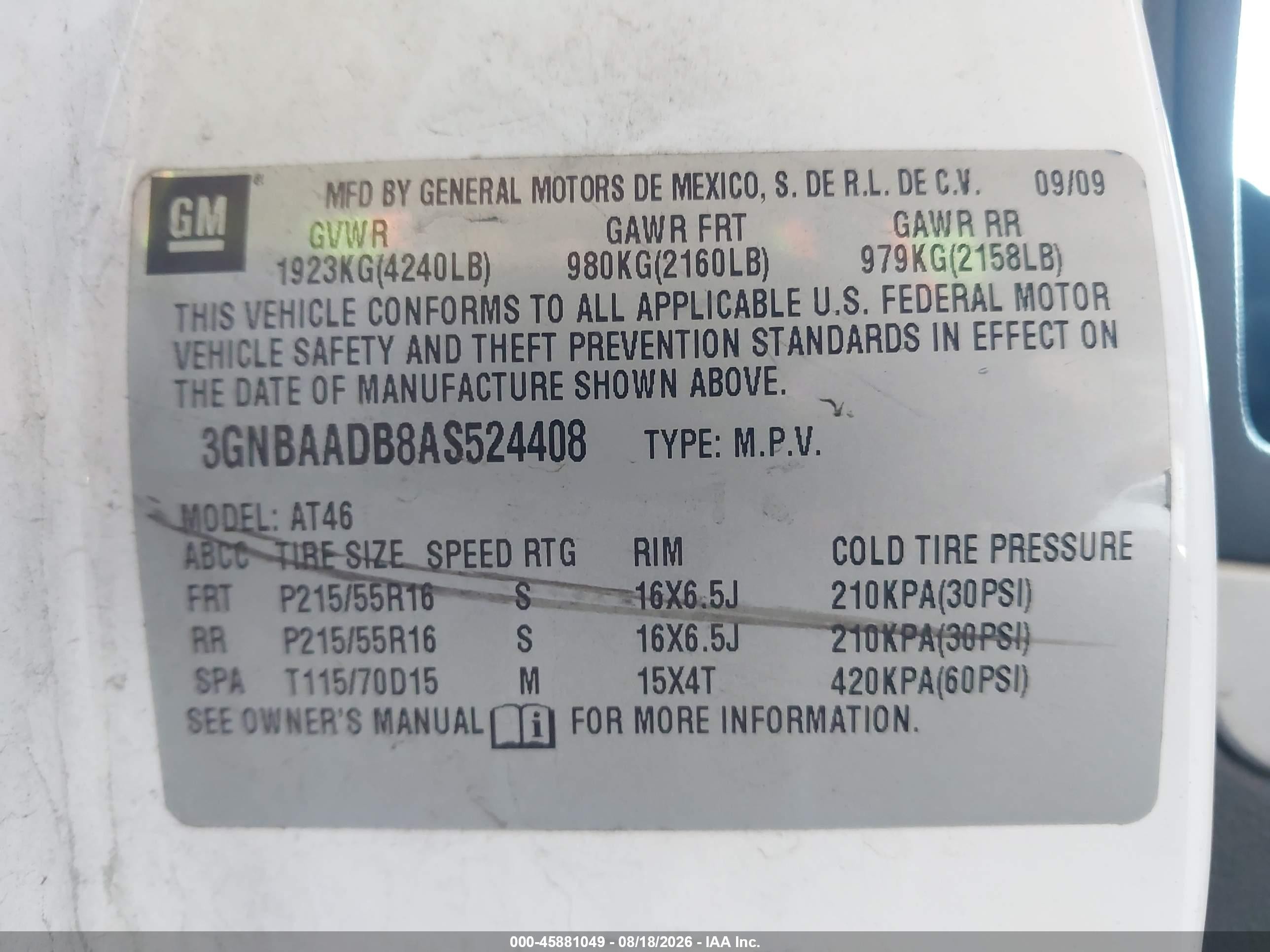 2010 Chevrolet Hhr Ls White vin: 3GNBAADB8AS524408