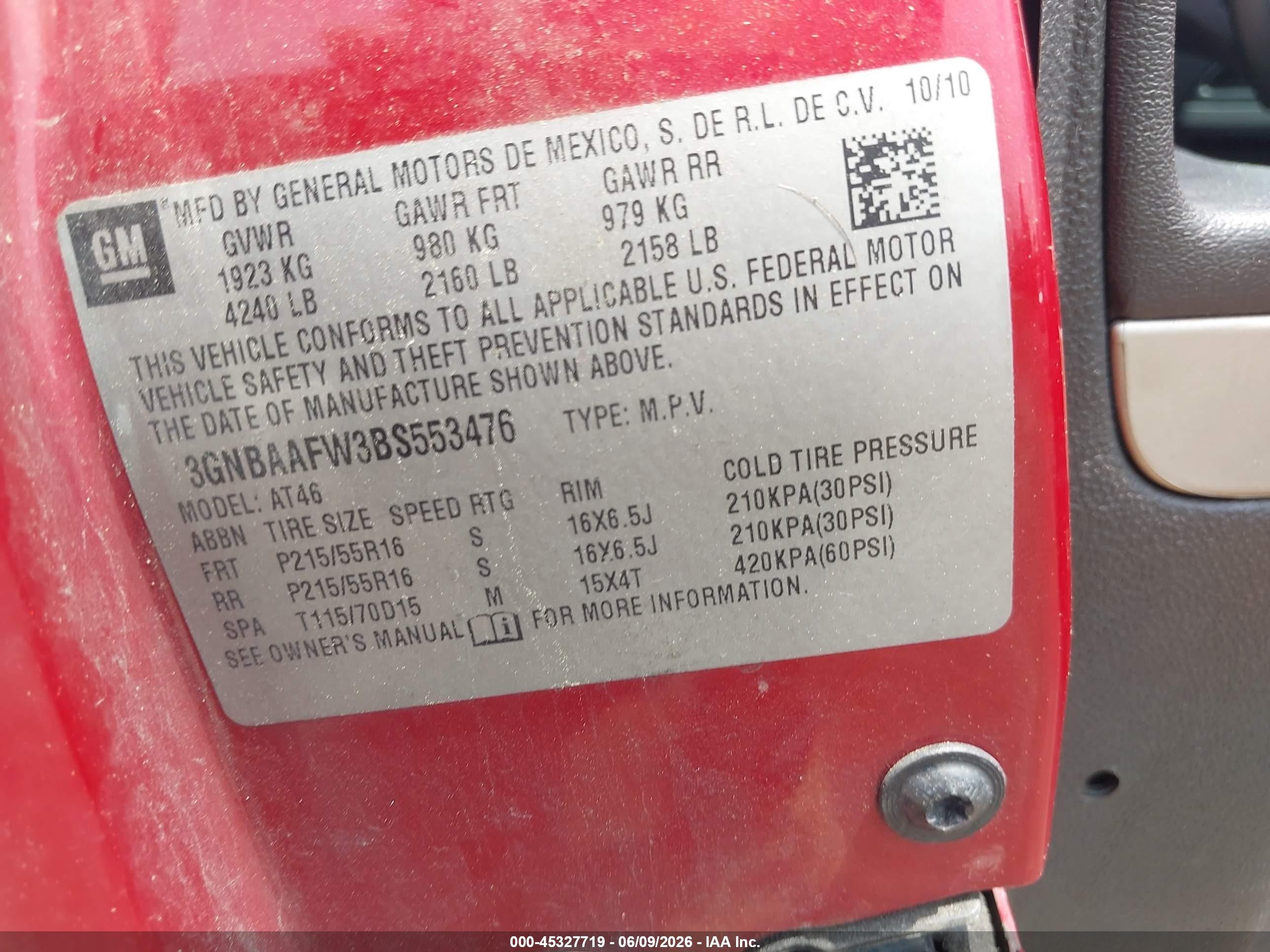 2011 Chevrolet Hhr Ls Red vin: 3GNBAAFW3BS553476