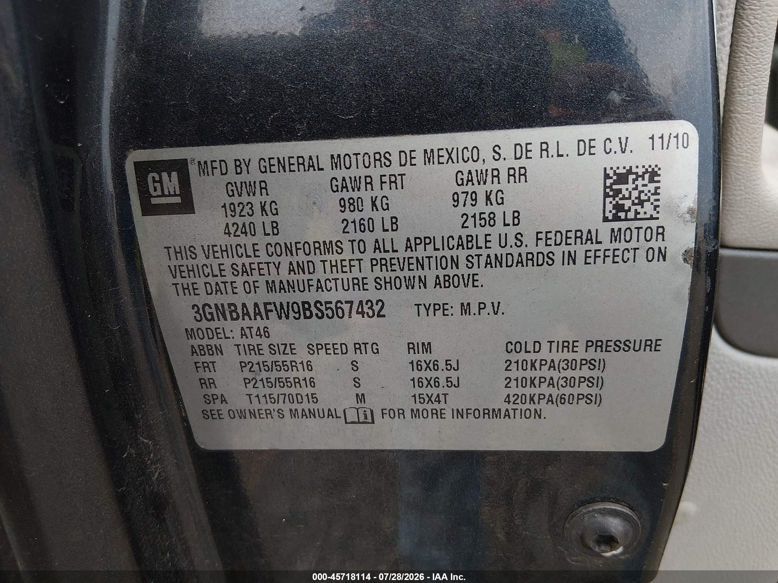 2011 Chevrolet Hhr Ls Black vin: 3GNBAAFW9BS567432