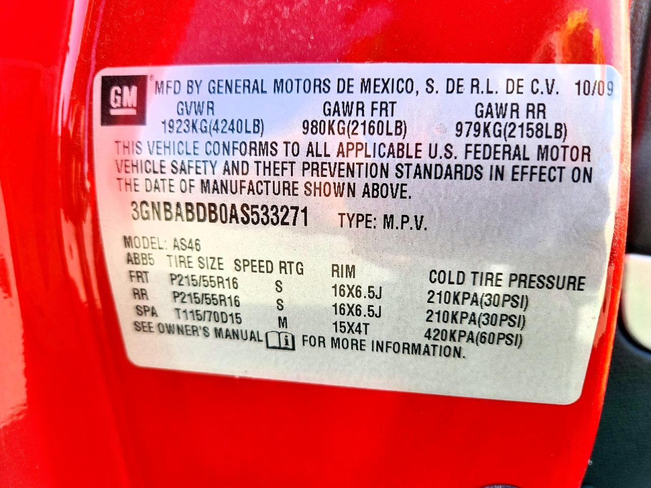 2010 Chevrolet Hhr Lt Red vin: 3GNBABDB0AS533271