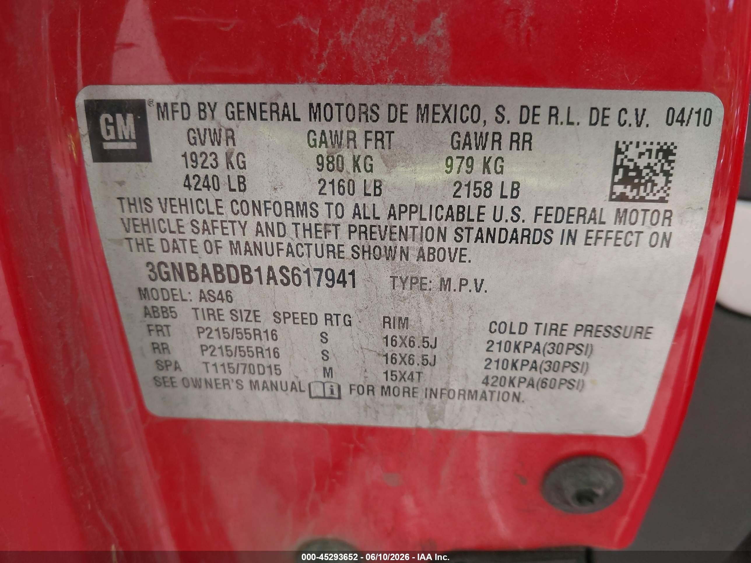 2010 Chevrolet Hhr Lt Red vin: 3GNBABDB1AS617941