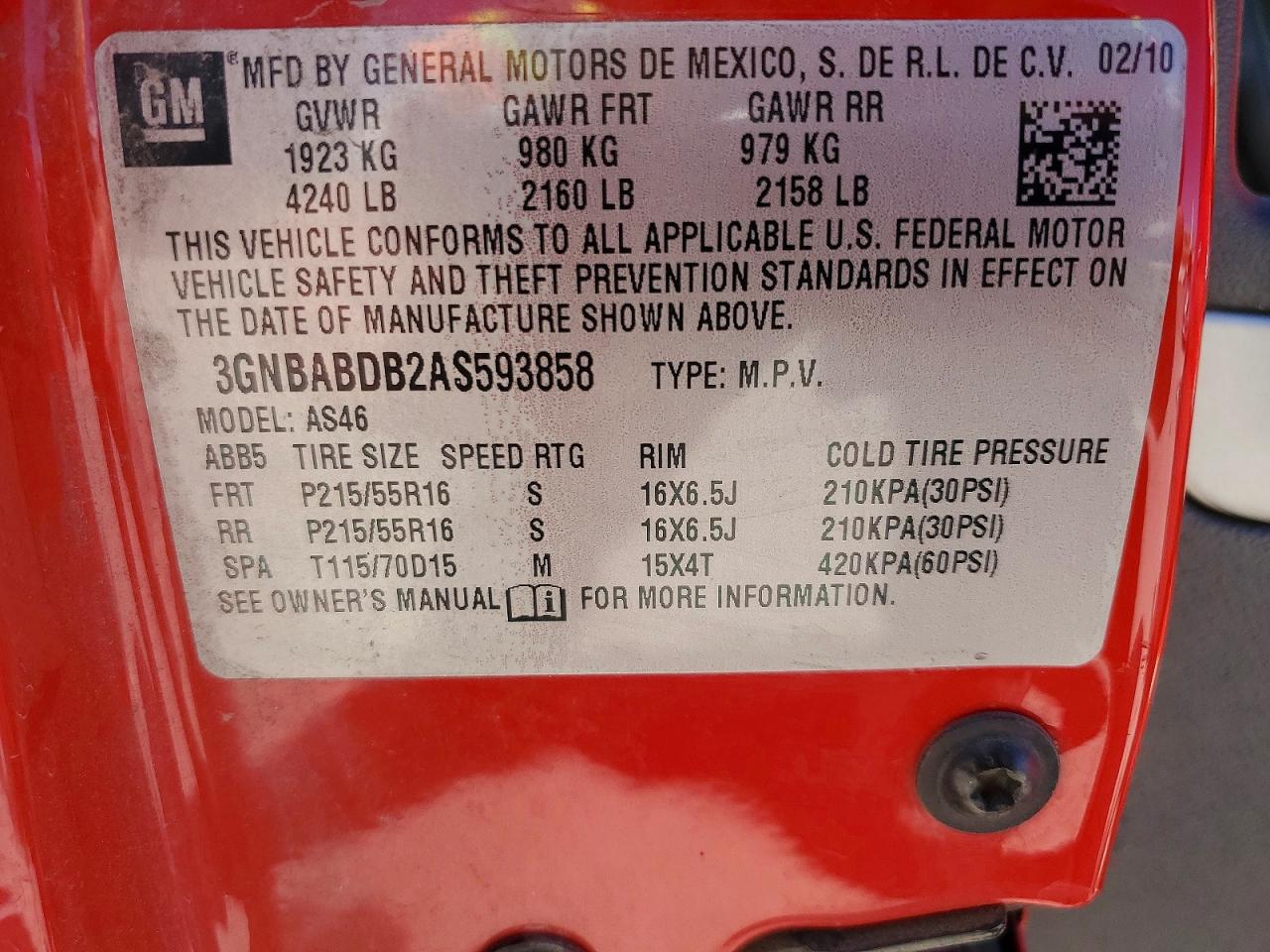 2010 Chevrolet Hhr Lt Red vin: 3GNBABDB2AS593858