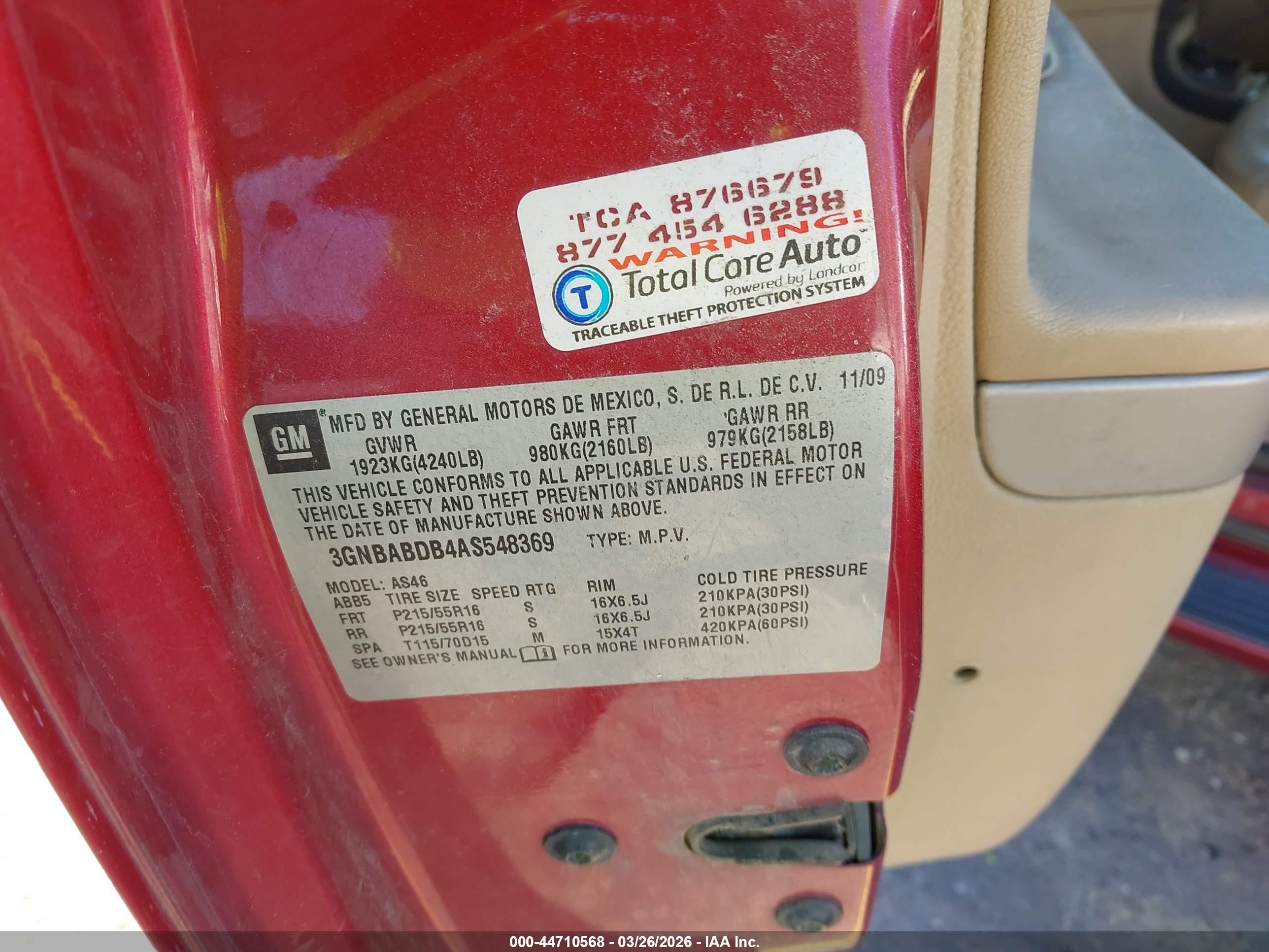 2010 Chevrolet Hhr Lt Red vin: 3GNBABDB4AS548369