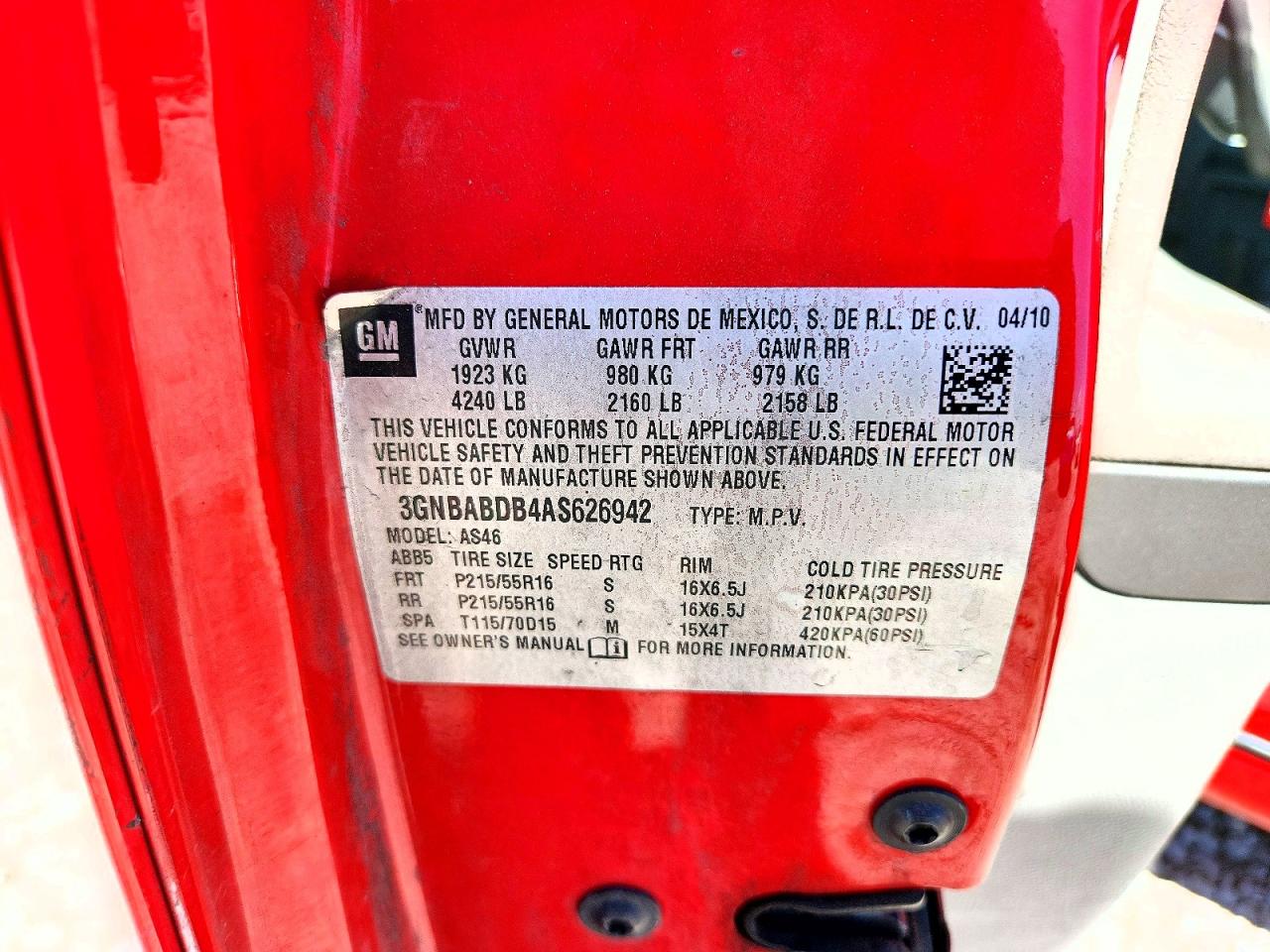 2010 Chevrolet Hhr Lt Red vin: 3GNBABDB4AS626942