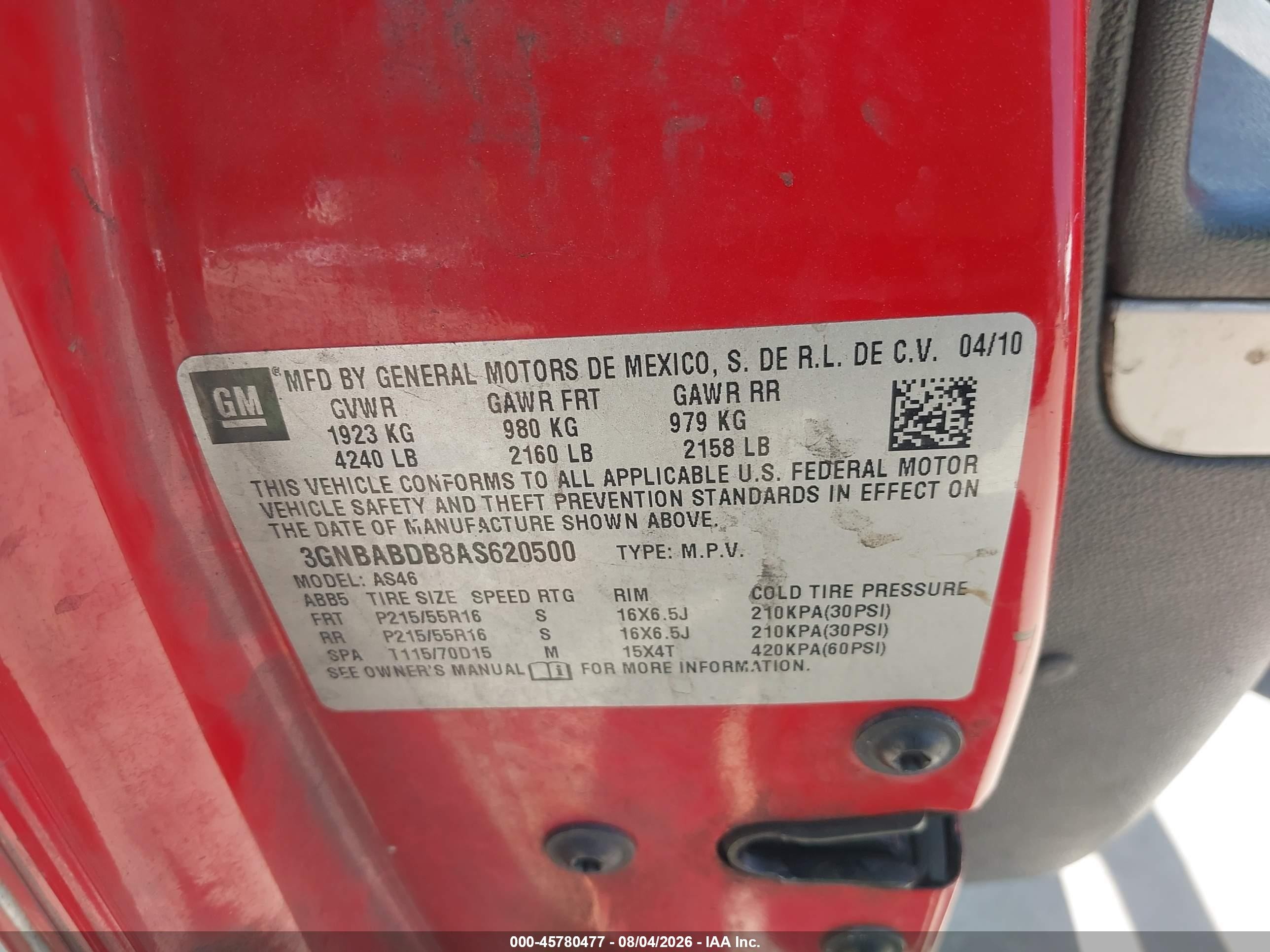 2010 Chevrolet Hhr Lt Red vin: 3GNBABDB8AS620500