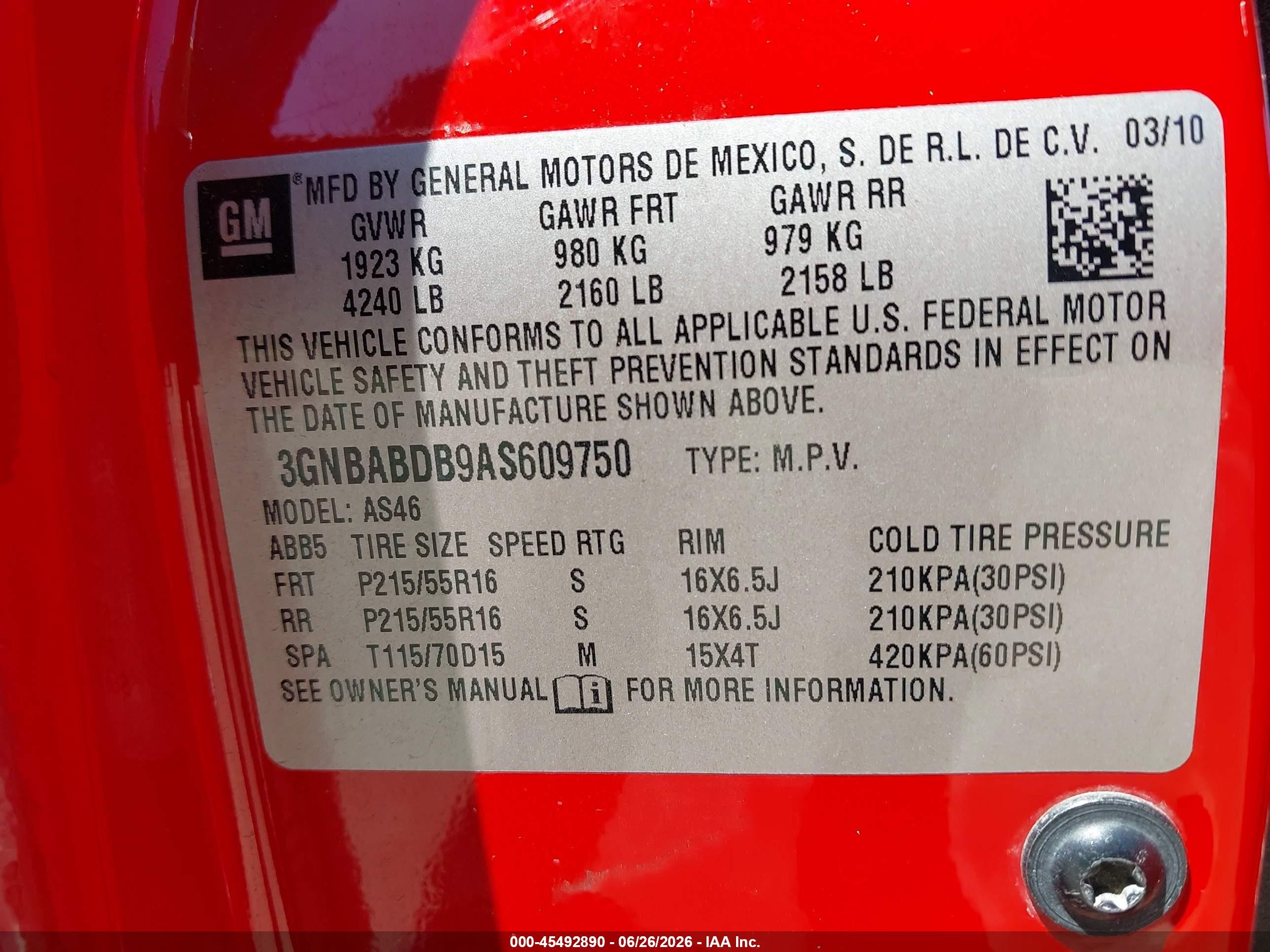 2010 Chevrolet Hhr Lt Red vin: 3GNBABDB9AS609750