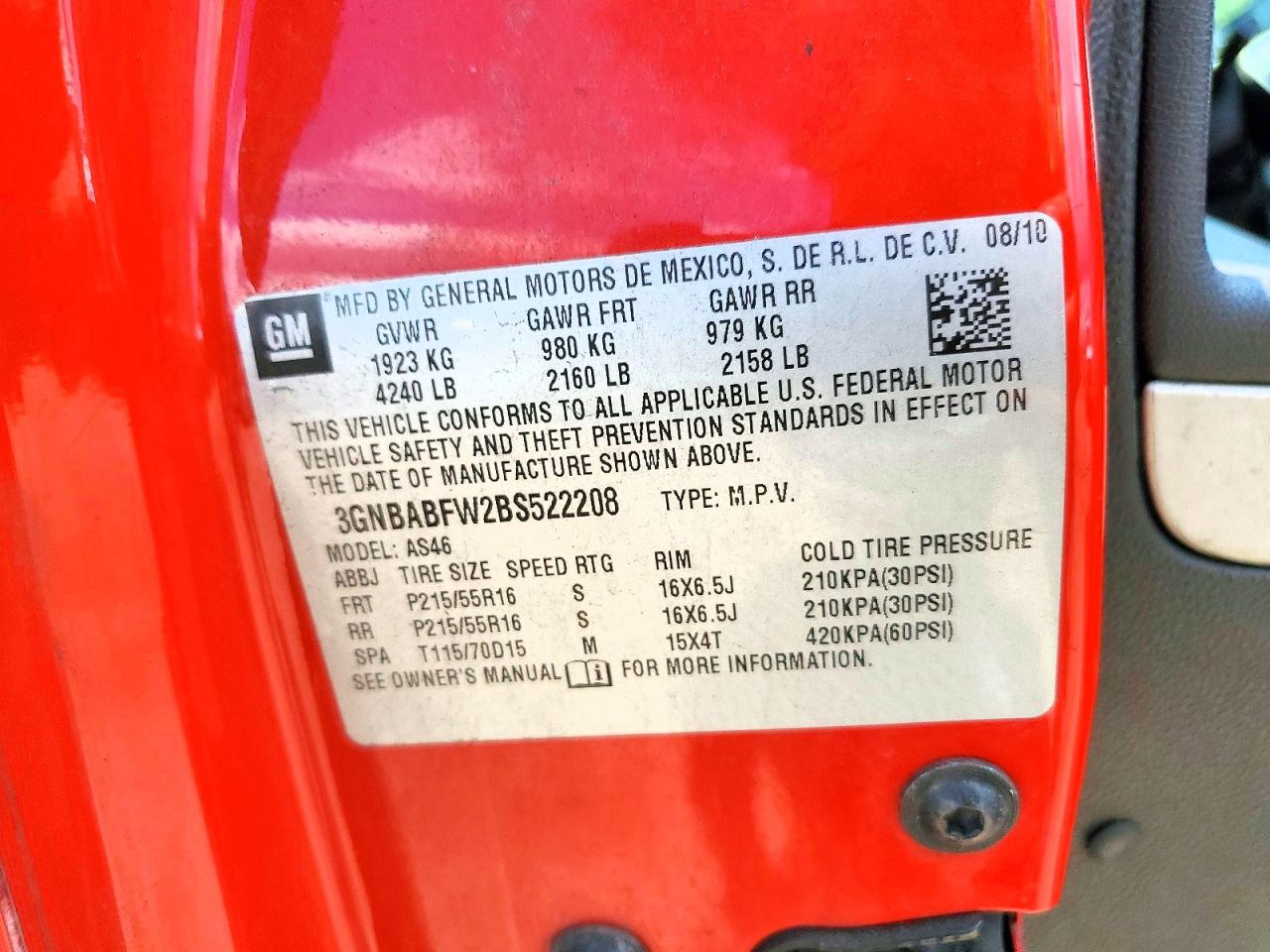 2011 Chevrolet Hhr Lt Red vin: 3GNBABFW2BS522208