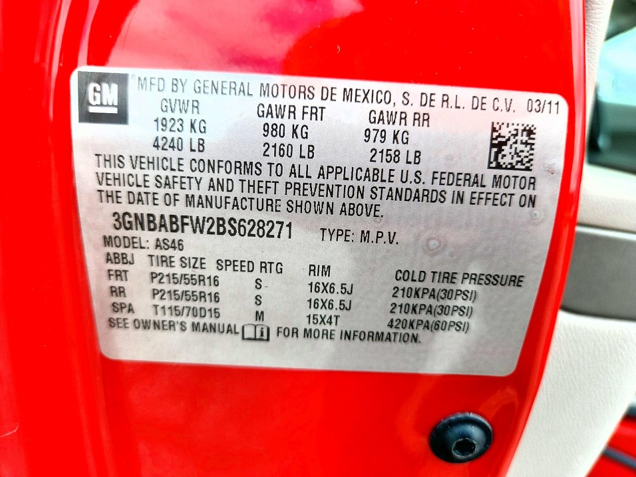 2011 Chevrolet Hhr Lt Red vin: 3GNBABFW2BS628271