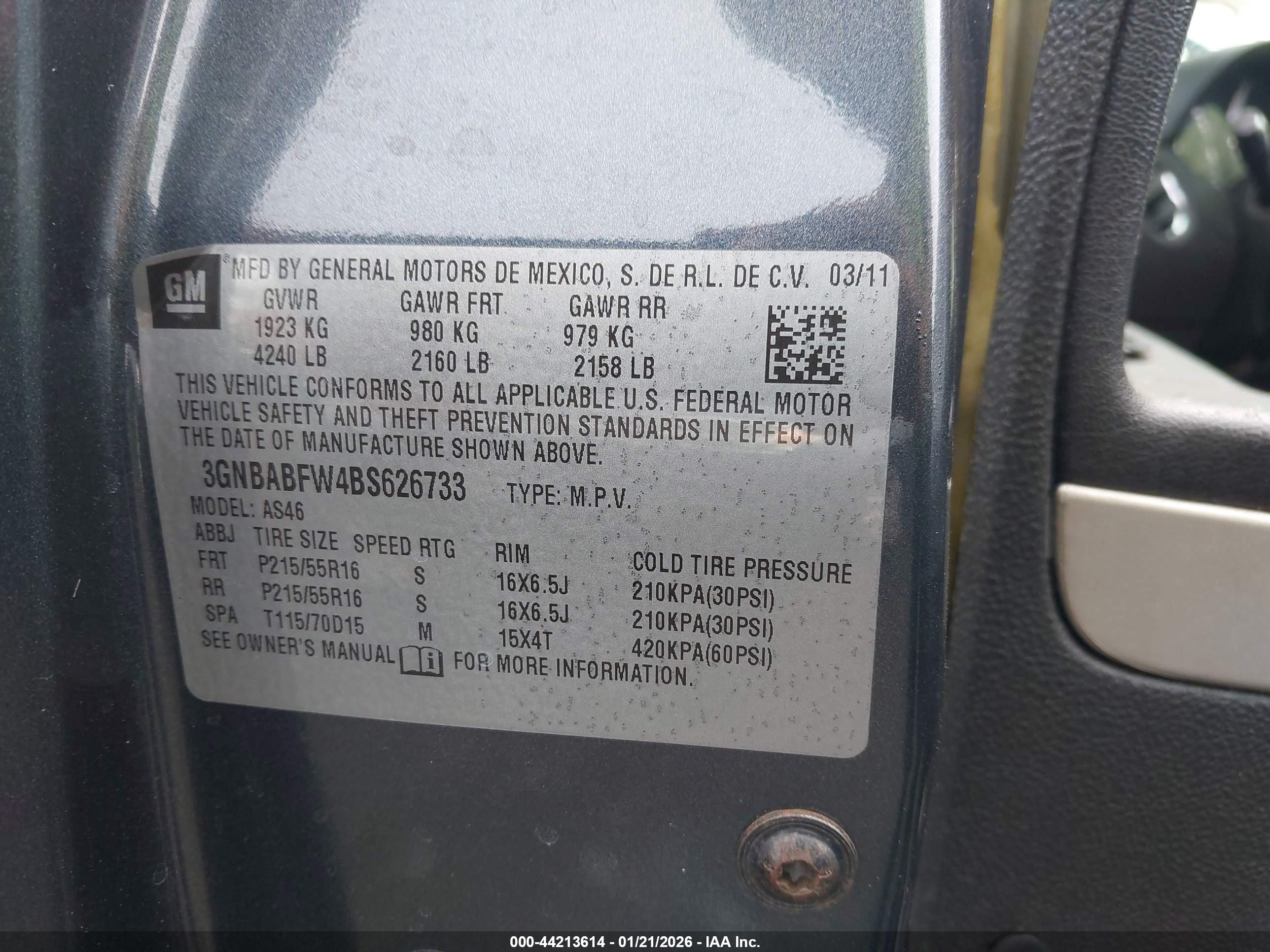 2011 Chevrolet Hhr Lt Gray vin: 3GNBABFW4BS626733