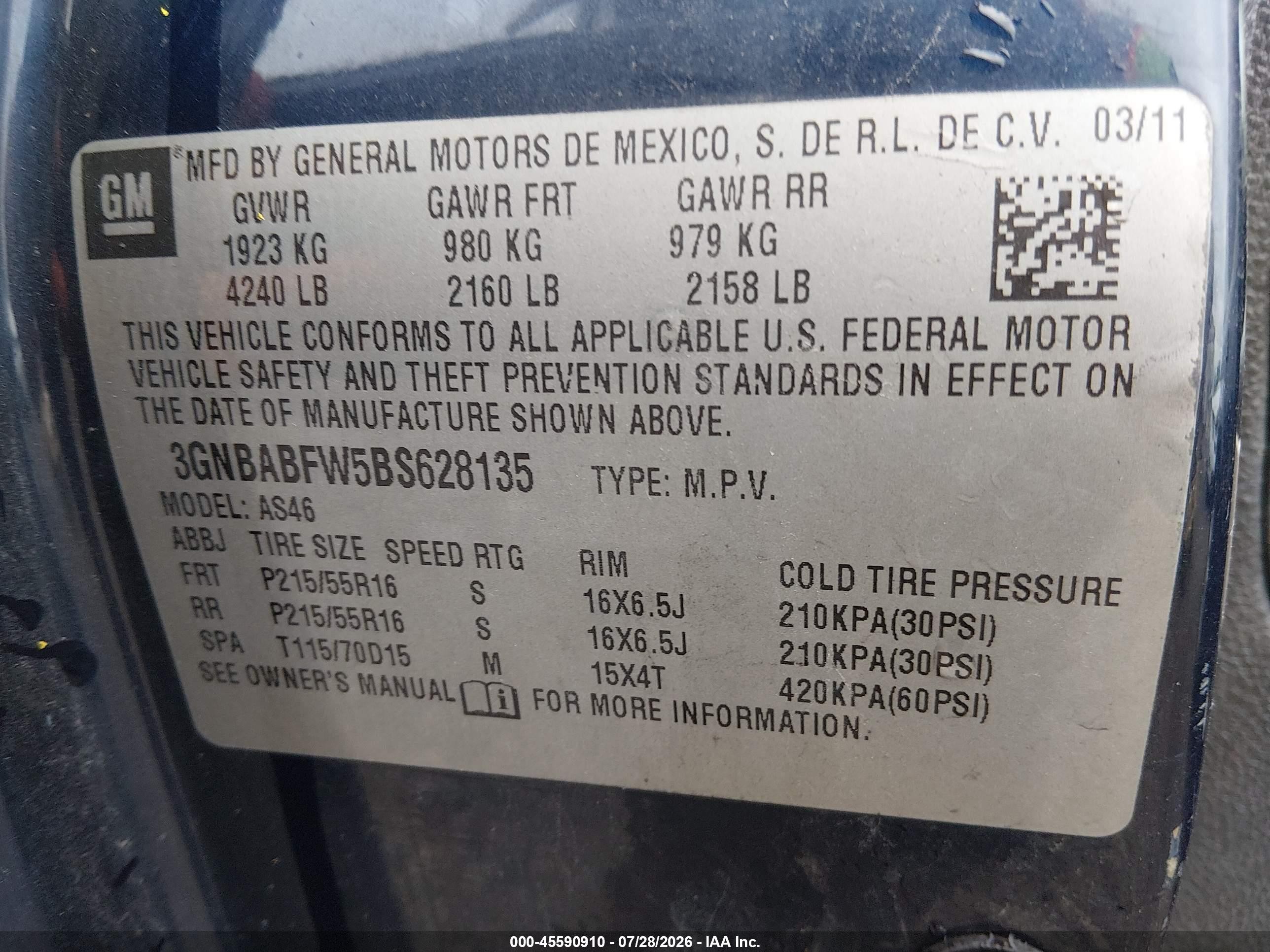 2011 Chevrolet Hhr Lt W/1lt Navy vin: 3GNBABFW5BS628135