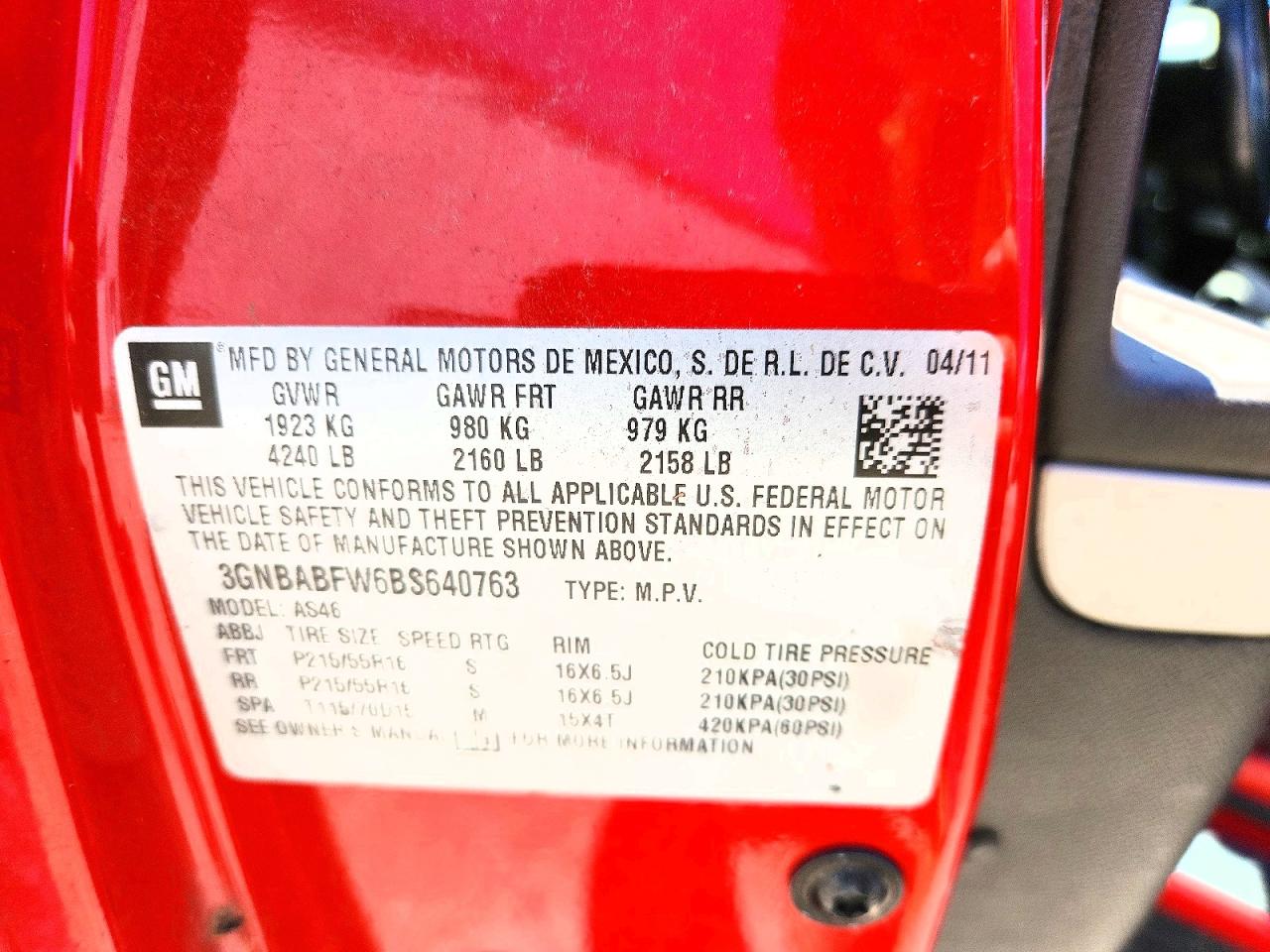 2011 Chevrolet Hhr Lt Red vin: 3GNBABFW6BS640763