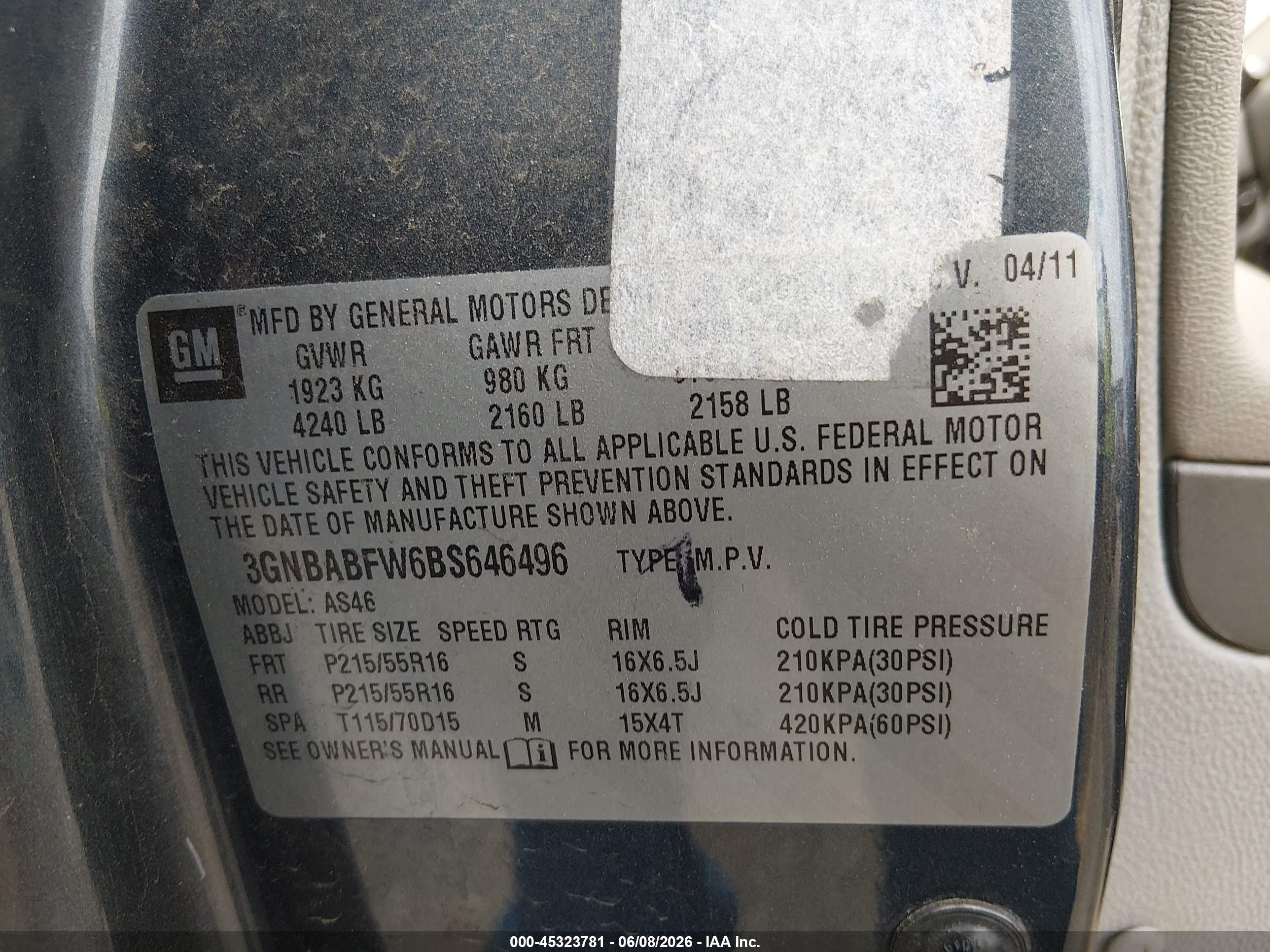 2011 Chevrolet Hhr Lt Gray vin: 3GNBABFW6BS646496