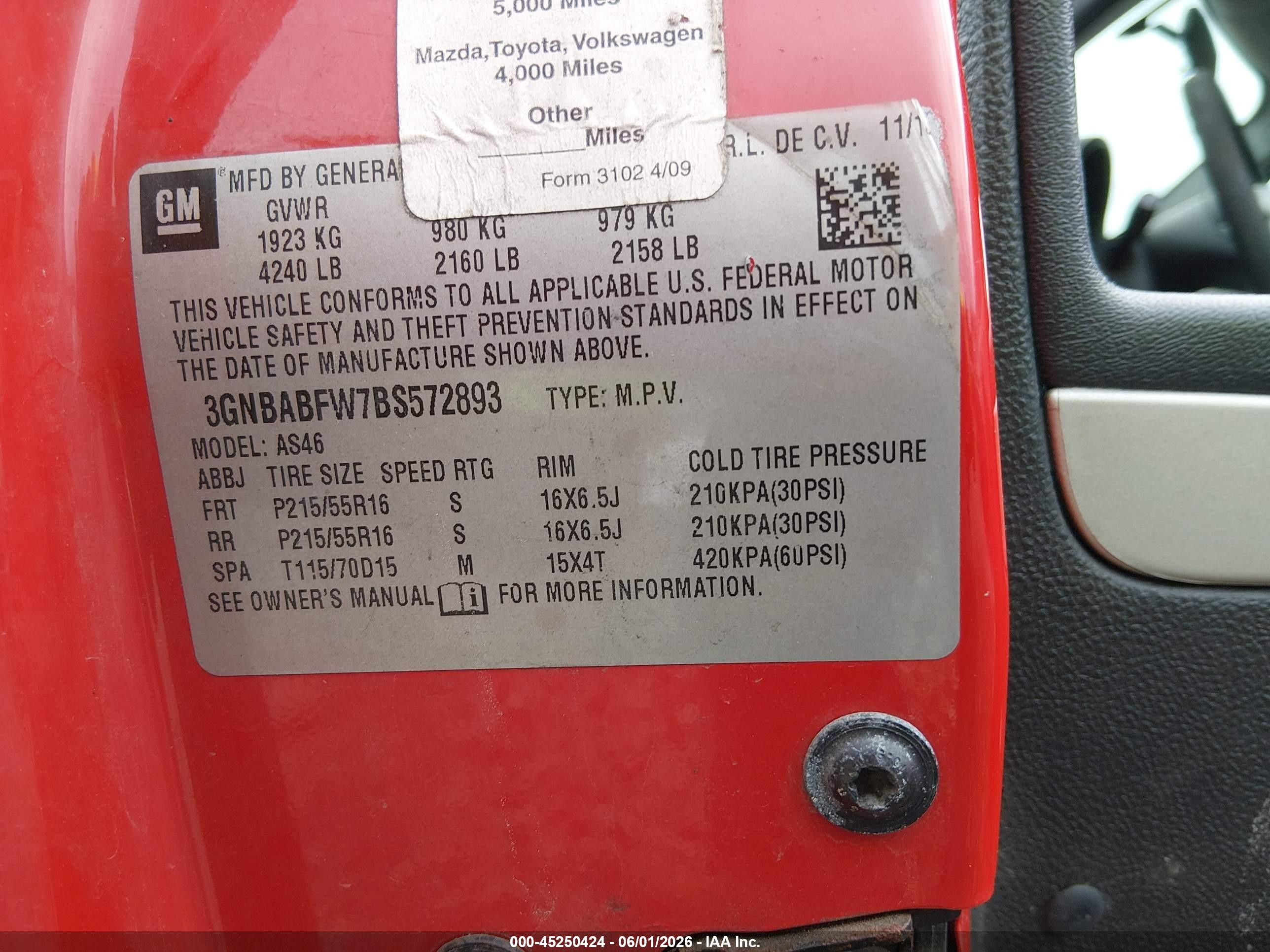 2011 Chevrolet Hhr Lt Red vin: 3GNBABFW7BS572893